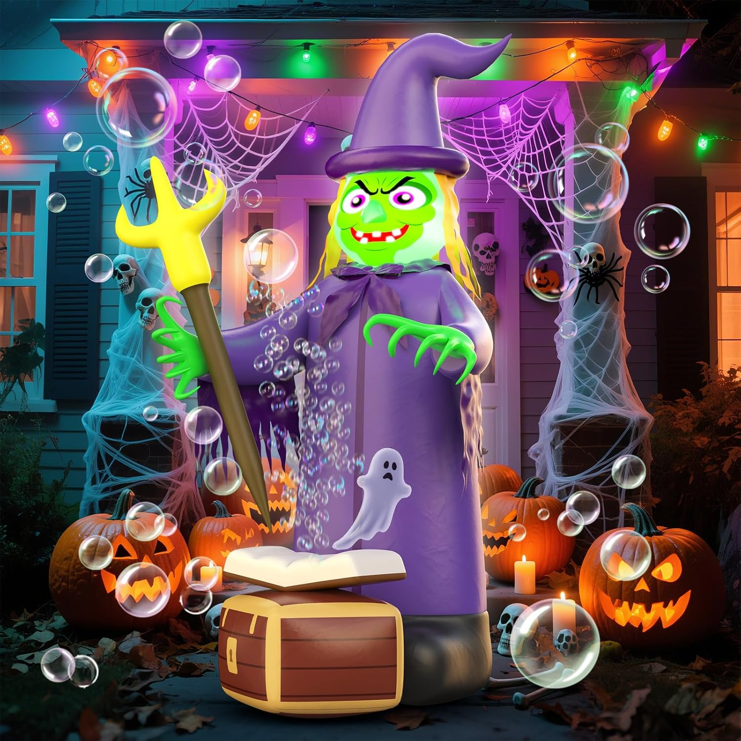 Skirfy 7FT Halloween Inflatables Outdoor Decoration Witch Bubbling Potion and Built-In Lights image number 2