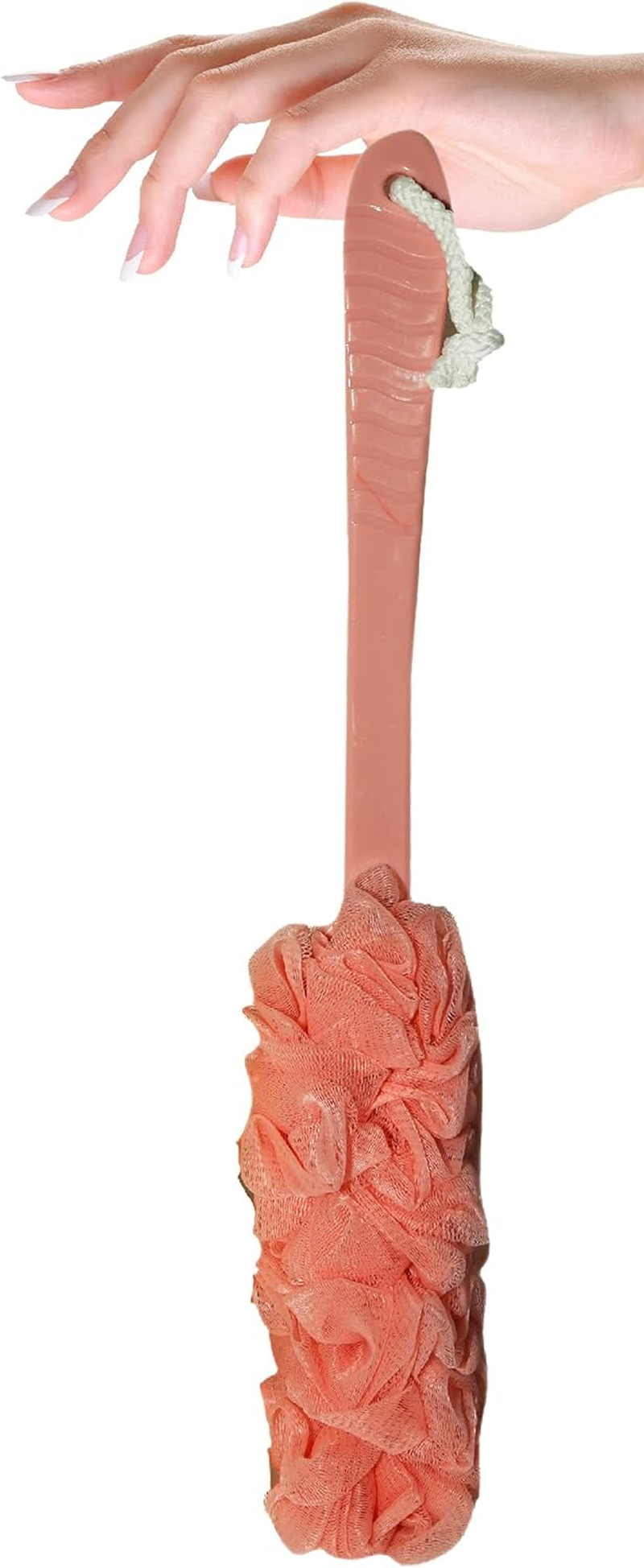 Evohome&reg; Luxury Bathing Loofah Exfoliating Scrub Soft Sponge with Handle for Body and Back Scrubber Brush Bath Puff for Men & Women Bathing Sponge (Baby Pink, Set of 1) image number 3