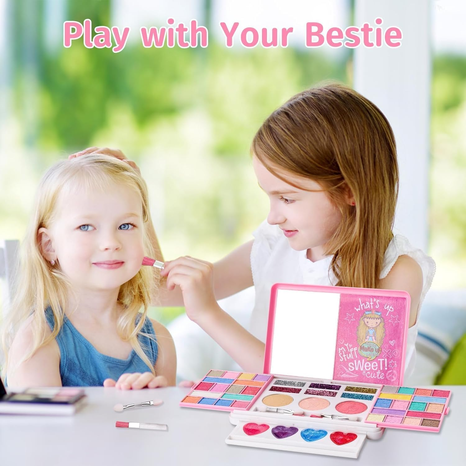Kids Makeup Kit for Girls, Real Washable Cosmetic Beauty Toy with Mirror and Stickers, Safe & Non-Toxic Makeup Set for 3-12 Year Old Kids Toddler Girl Toys