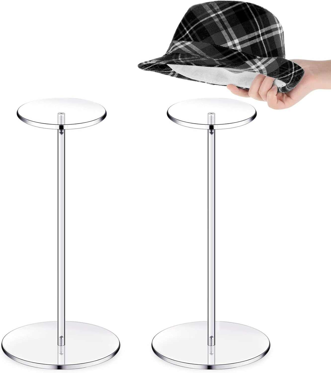 2 Set Clear Acrylic Hat Stand and Wig Display Rack, Premium Clear round Riser Stands Hat Stand, round Bottom Display Hat Rack Holder for Display Jewelry Watch Helmets(11.8 Inch) image number 2