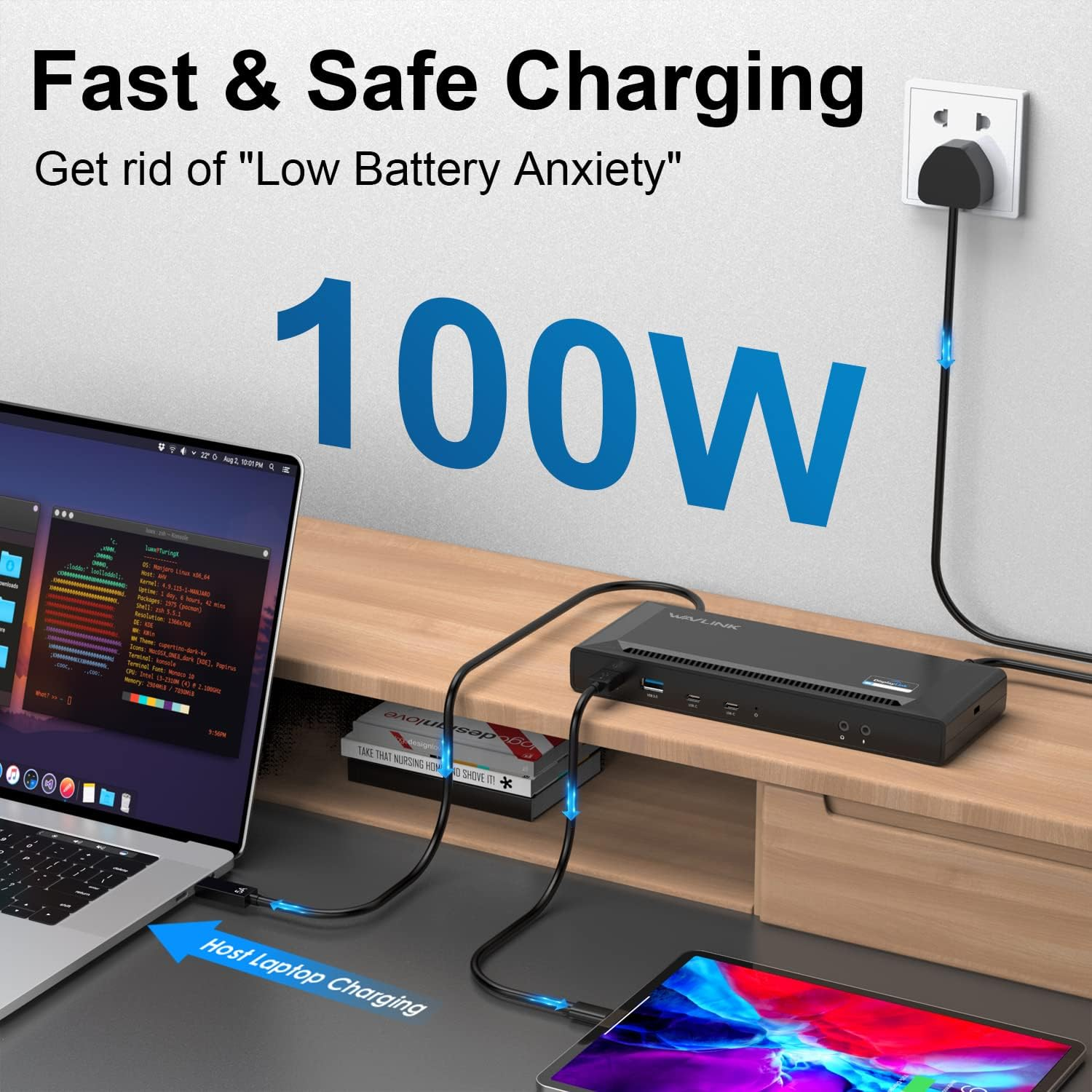 WAVLINK USB C Universal Docking Station with 100W Power Delivery, Dual 4K@60Hz & Single 5K@60Hz,Displaylink Dock with 2Xdisplay Port1.2,2Xhdmi2.0, 6Xusb3.0 Port, Gigabit Ethernet-Upgraded Version image number 1