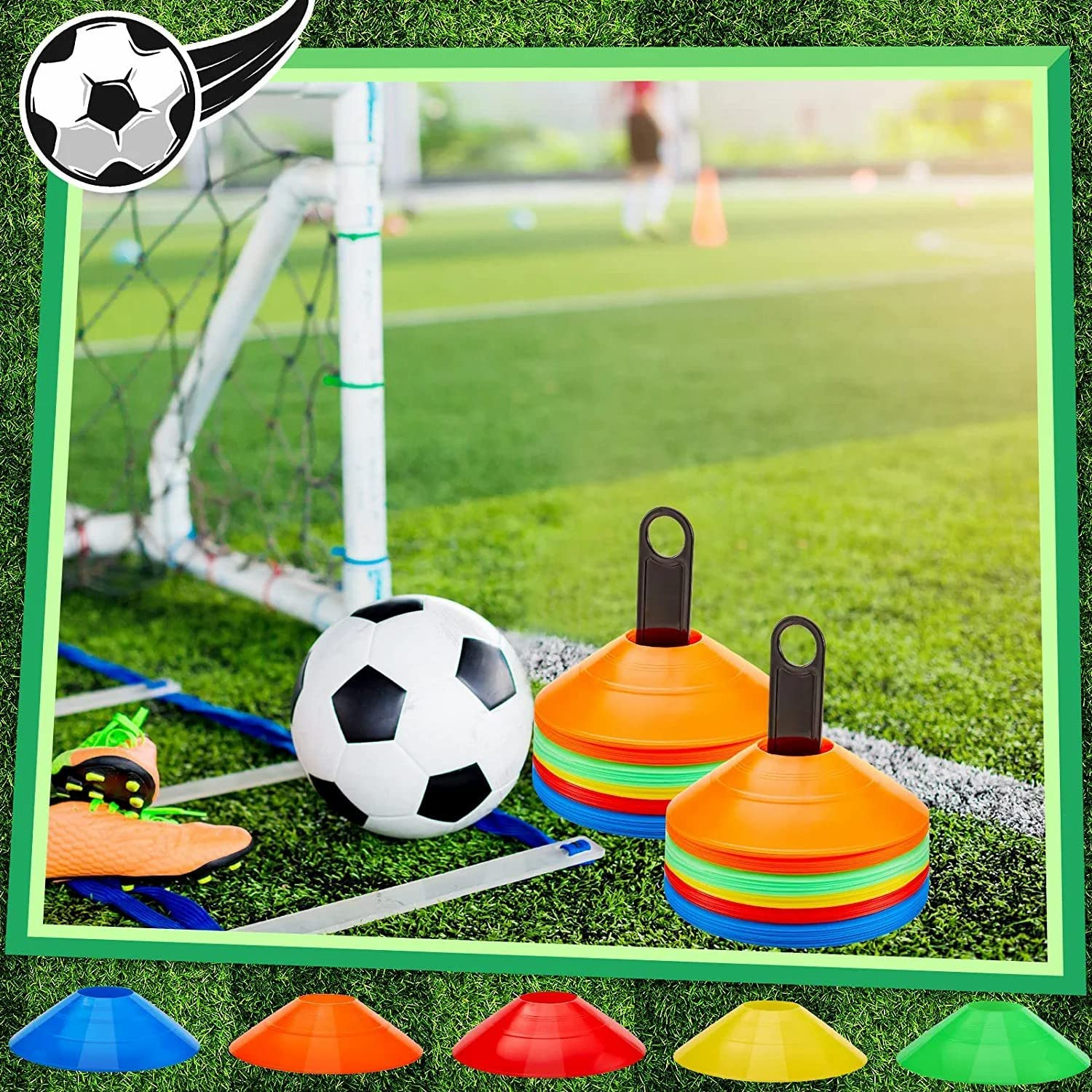 50-Pack Soccer Disc Cones,More Thicker, More Flexible,Multi Color Cone for Agility Training, Soccer, Football, Field Marker（Orange, Red, Green, Blue, Yellow） image number 2