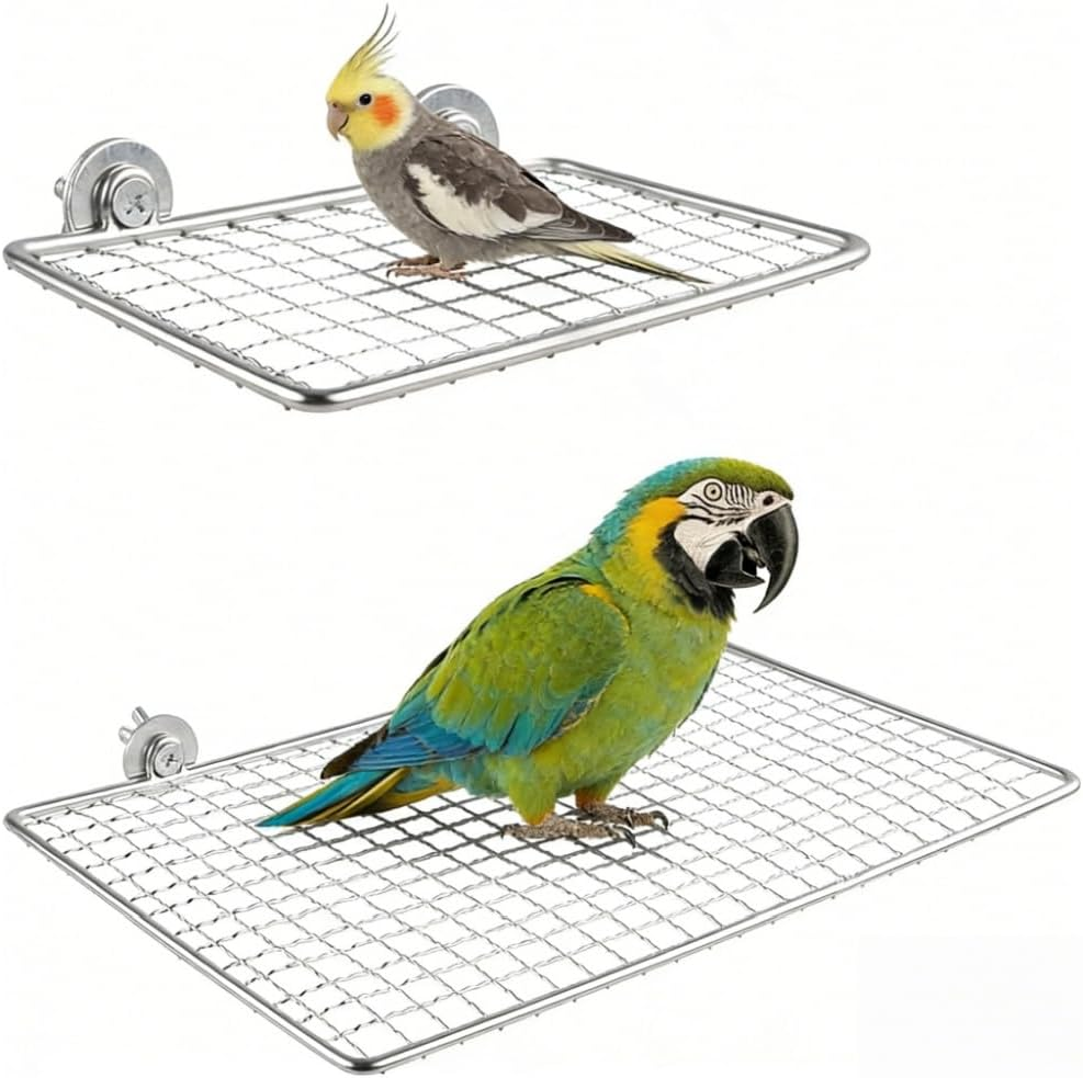 FACAING 2 Pcs Stainless Stee Bird Perches Platform for Bird Cage Accessories,Birds-Safe Bite Resistant Shelves and Easy Clean Bird Shelf Stand for Conures, Cockatiel, Budgie and Love Birds image number 5