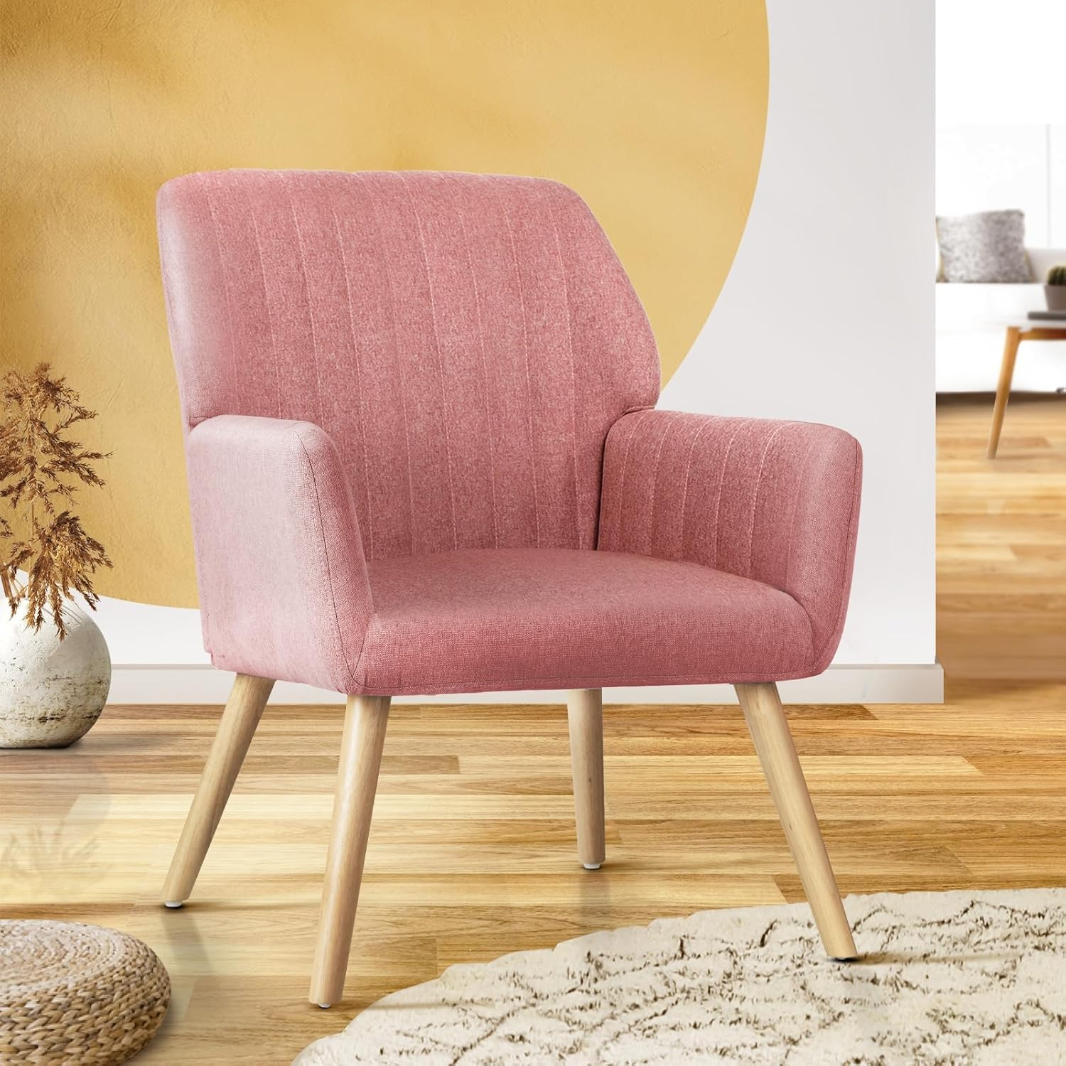 Oikiture Armchair with Fabric Metail Home Lounge Accent Chair Beige