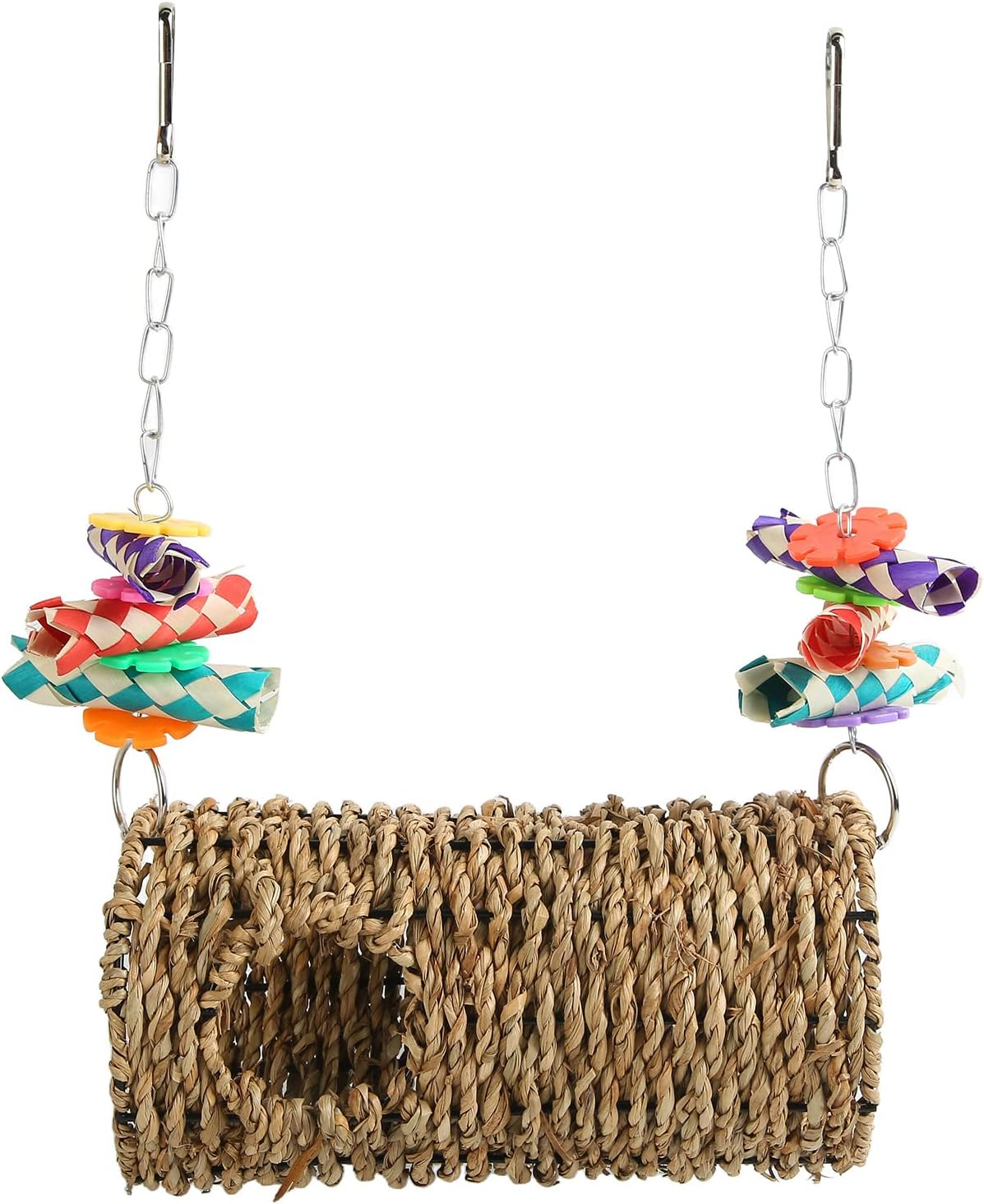 Parrot Grass Tunnel, Seagrass House Chewing Relaxing Swing Toy with Hole and Hook, Nest Snuggle Hut for Parrot Cockatiel Budgie Hamster