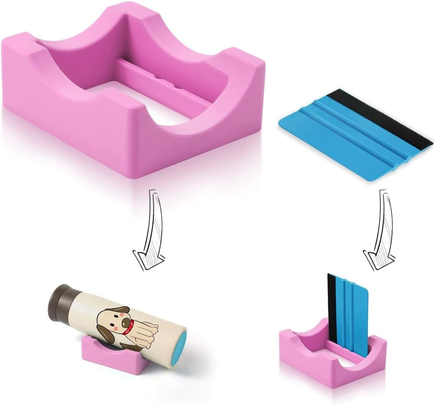 Ejoyous Silicone Cup Holder (For DIY Decals) 2-Angle Support (Horizontal+Inclined) Built-In Tool Slot Fits, for Cups/Sublimation Mugs/Wine Glasses Lightweight, Easy Storage (Pink)