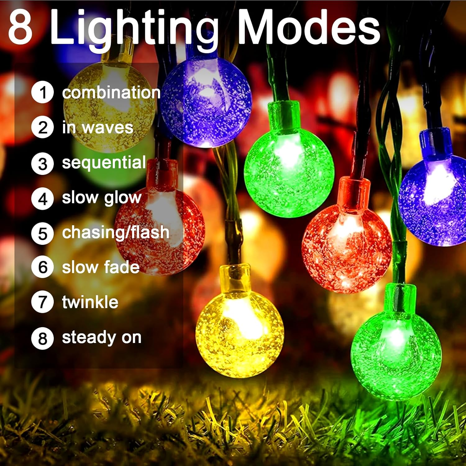 LED Fairy Lights Indoor Outdoor 100 Leds Ball Fairy Lights 12 M 8 Modes Waterproof Fairy Lights Solar Bubble Ball Lights for Christmas, Wedding, Party, Garden, Bedroom image number 5