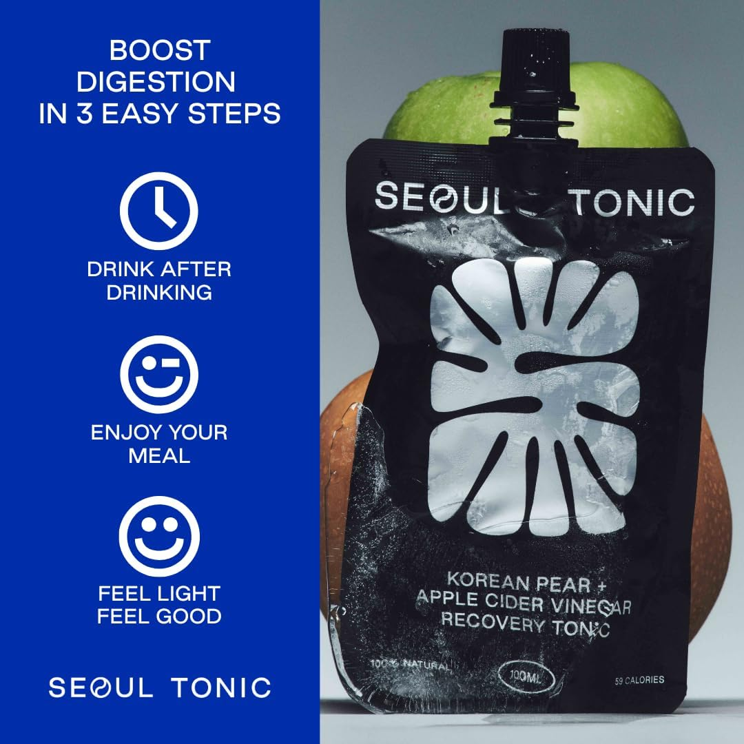 Seoul Tonic - Korean Pear & Apple Cider Vinegar Recovery Tonic ("Drink after Drinking"), Natural Digestion, Rehydration, Double Fermented ACV, All Natural, Patented Extraction Method - 12 Units image number 1