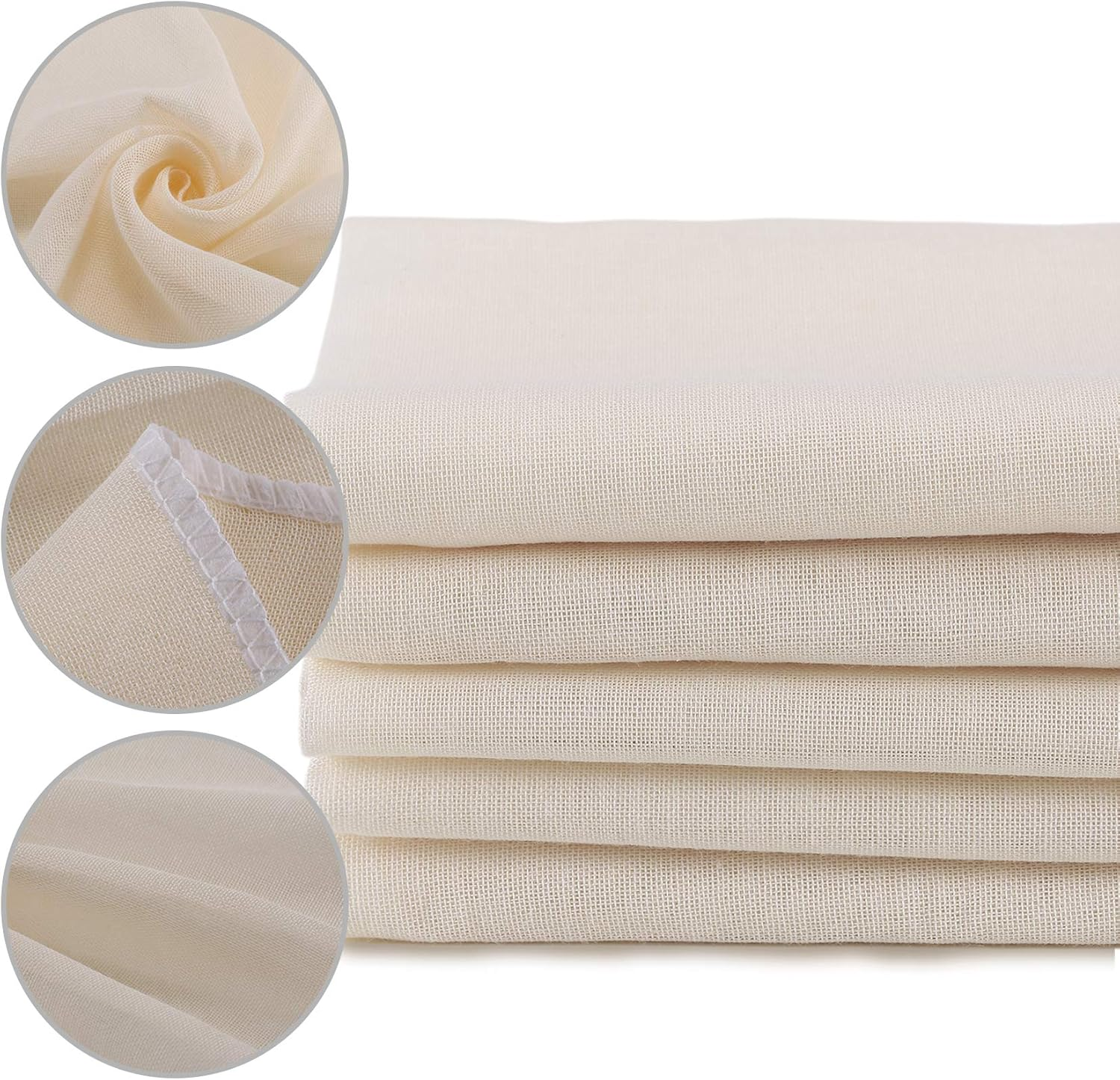 Xelnaga 5 Pack Muslin Cloths Reusable for Straining, 100% Unbleached Pure Cotton Cheesecloth, Soft Square Cheese Clothes Weave Fabric Filter for Cooking, Baking (50 X 50 Cm Food Strainer Cloth) image number 5