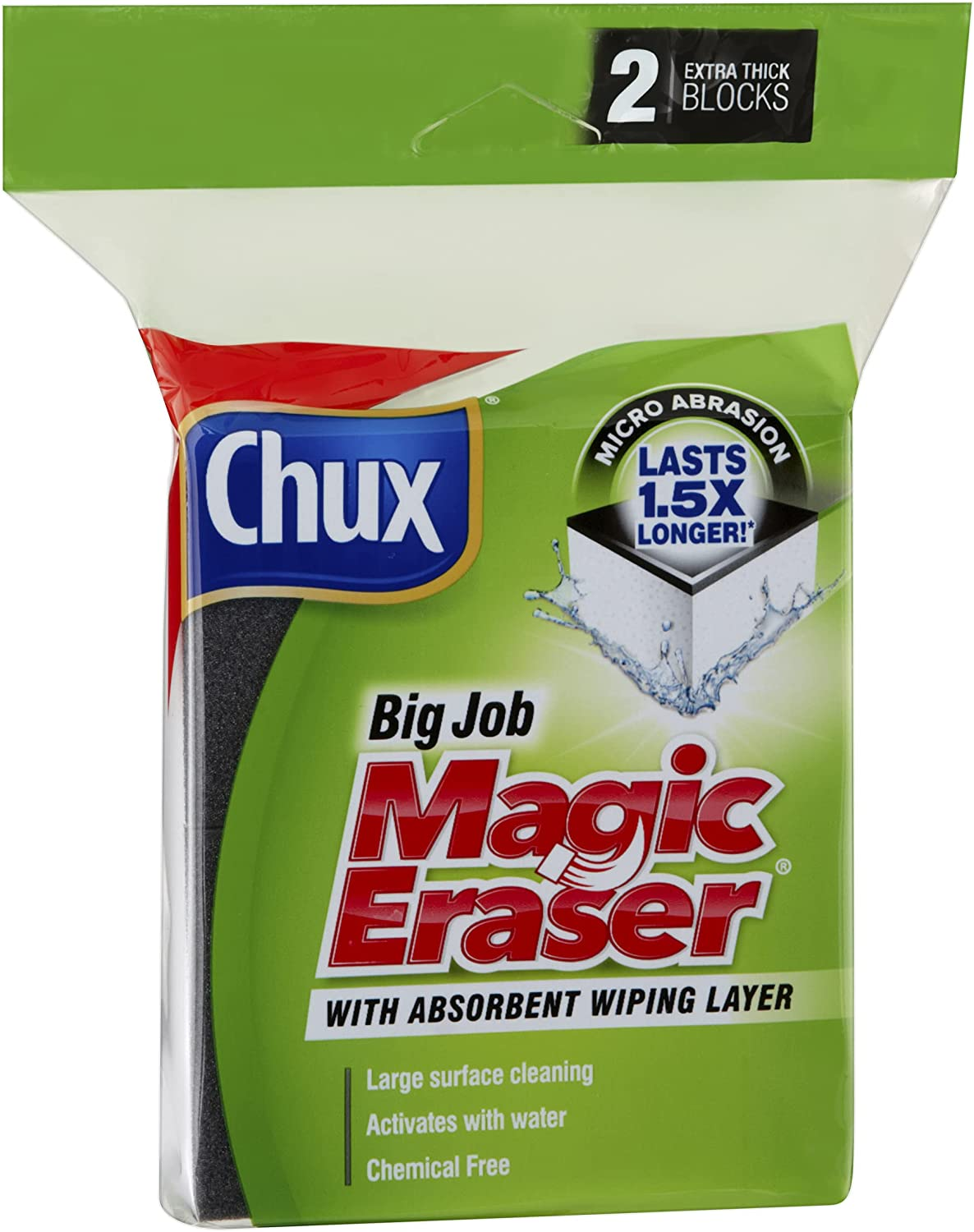 Chux Magic Eraser Big Job, Extra Thick Cleaning Pad with Absorbent Wiping Layer, 2 Count image number 1