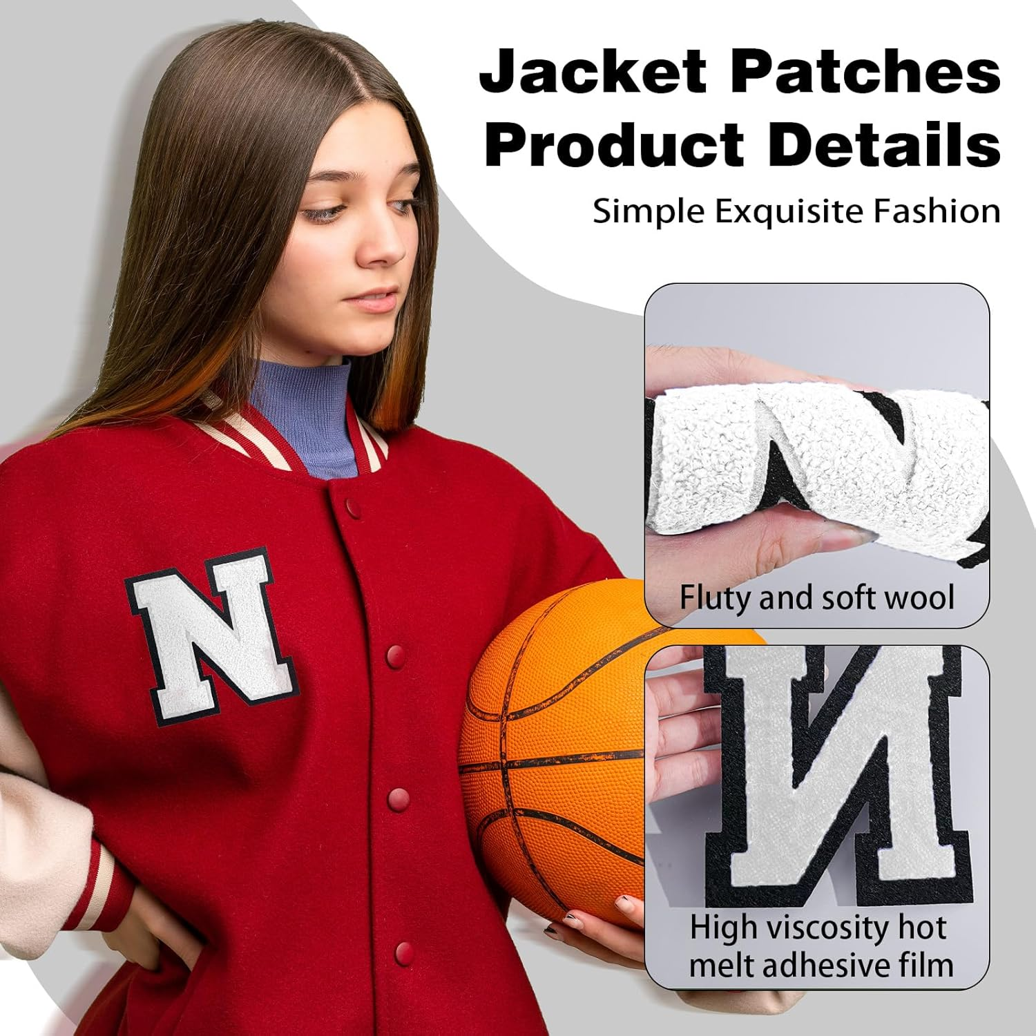 VGROSIA Iron on Letters, 4.5Inch Large Chenille Iron on Patch Alphabet Patches for Varsity/Jacket/Hoodie/Hats (White,A) image number 7