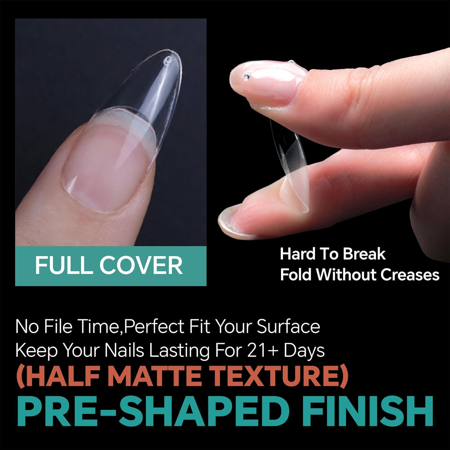 BREENHILL Full Cover False Nail Tips, Short Almond Gel Tips for Nail Extension, 12 Sizes, Nail Salon, 103 - Medium Coffin 102 image number 6