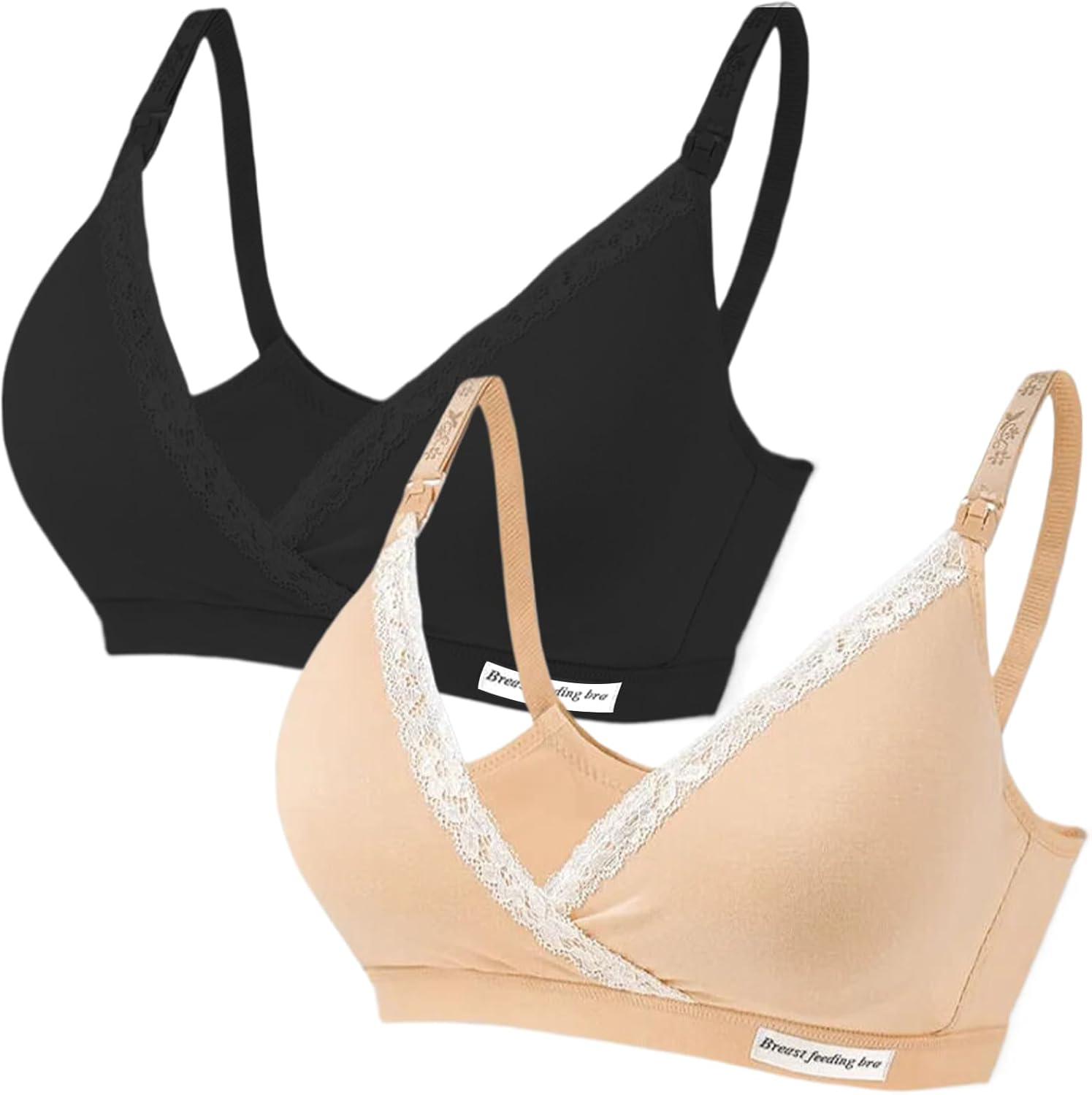 Dress Cici Nursing Plunge Bra Full Coverage - No Underwire Cotton Breastfeeding Bras, 2 Pack