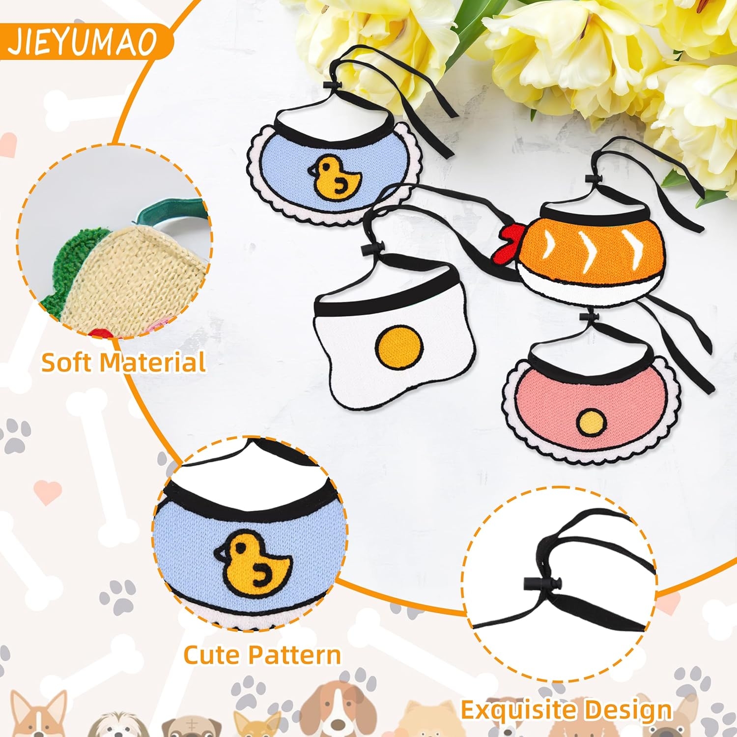 JIEYUMAO Dog Bandanas, 8 Pack Pet Neckerchief, 6 Styles Dog Kerchief with Bow Tie, Cute Triangle Dog Scarf Cat Bandana for Small Medium Dogs Cats Pet image number 3