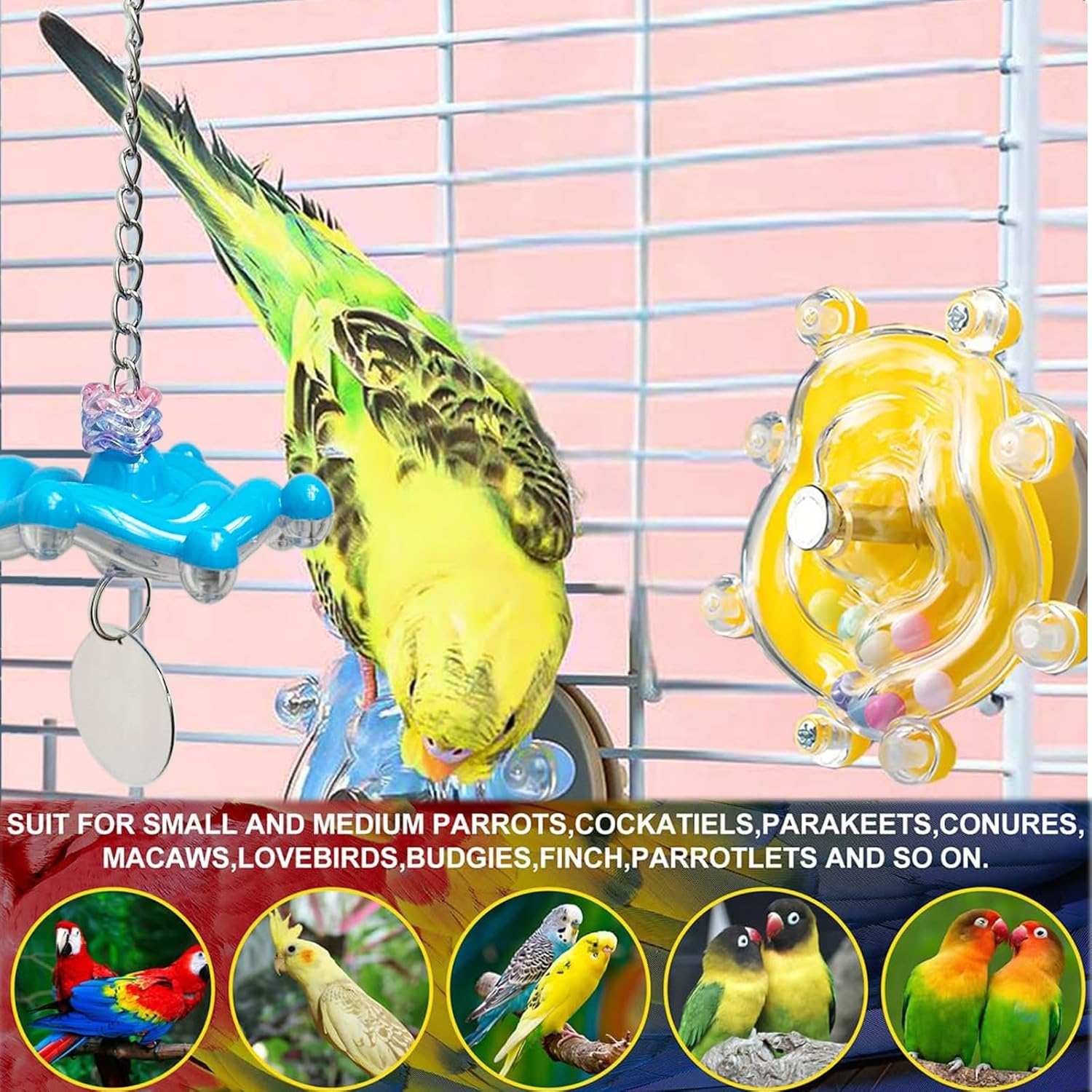 Parrot Spinner Toy, Bird Toys for Parakeets Bird Swivel Wheel Rotating Toys, Bird Spinner Interactive Parrot Toy image number 3