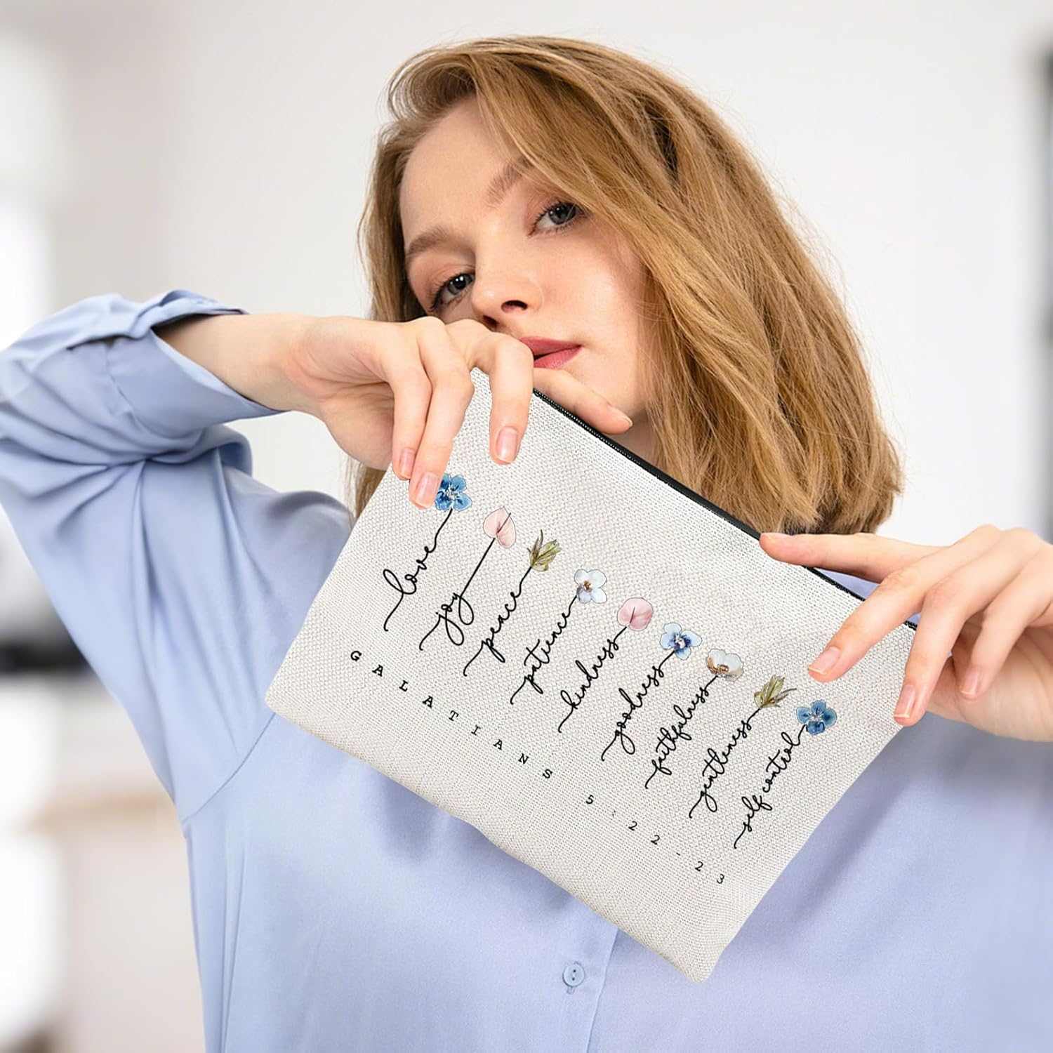 Cosmetic Bag, Christian Writing Make up Bag for Women, Travel Toiletry Bag Made of Waterproof Material Organiser for Travel, Gym, Work image number 1