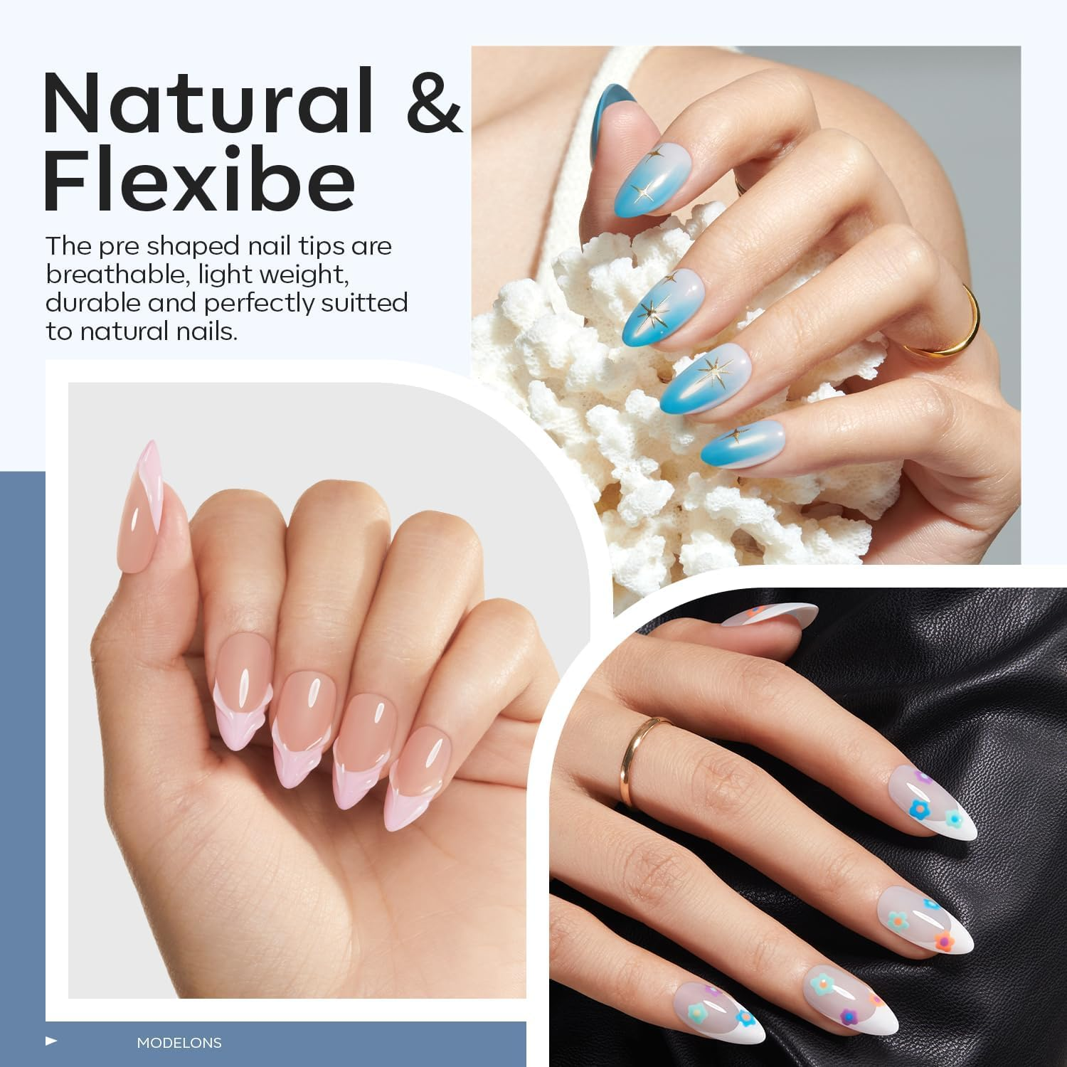 Modelones Gel X Nail Kit, Medium Almond Gel X Nail Tips, 9-In-One Nail Glue & Portable U V Nail Lamp, 216Pcs 12Sizes Press on Acrylic False Nails Tip Nails Art DIY Nail Extension for Women - Medium Almond image number 4