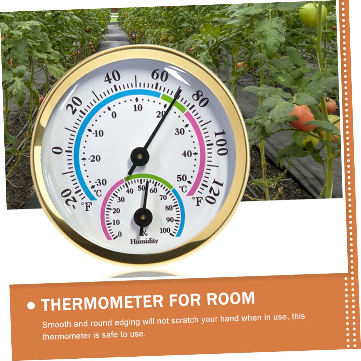 Balacoo 57Mm Mini Indoor Outdoor Thermometer Hygrometer Wall Temperature and Humidity Gauge No Battery Gold for Home and Office image number 3