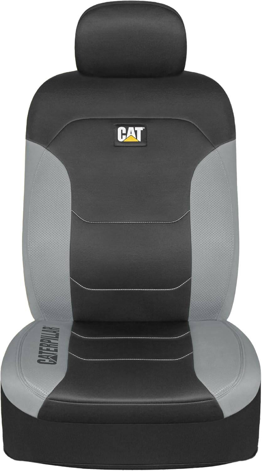 Caterpillar Flexfit Automotive Seat Covers for Cars Trucks and Suvs (Set of 2) &ndash; Black Car Seat Covers for Front Seats, Seat Protectors with Gray Honeycomb Trim, Auto Interior Covers image number 4