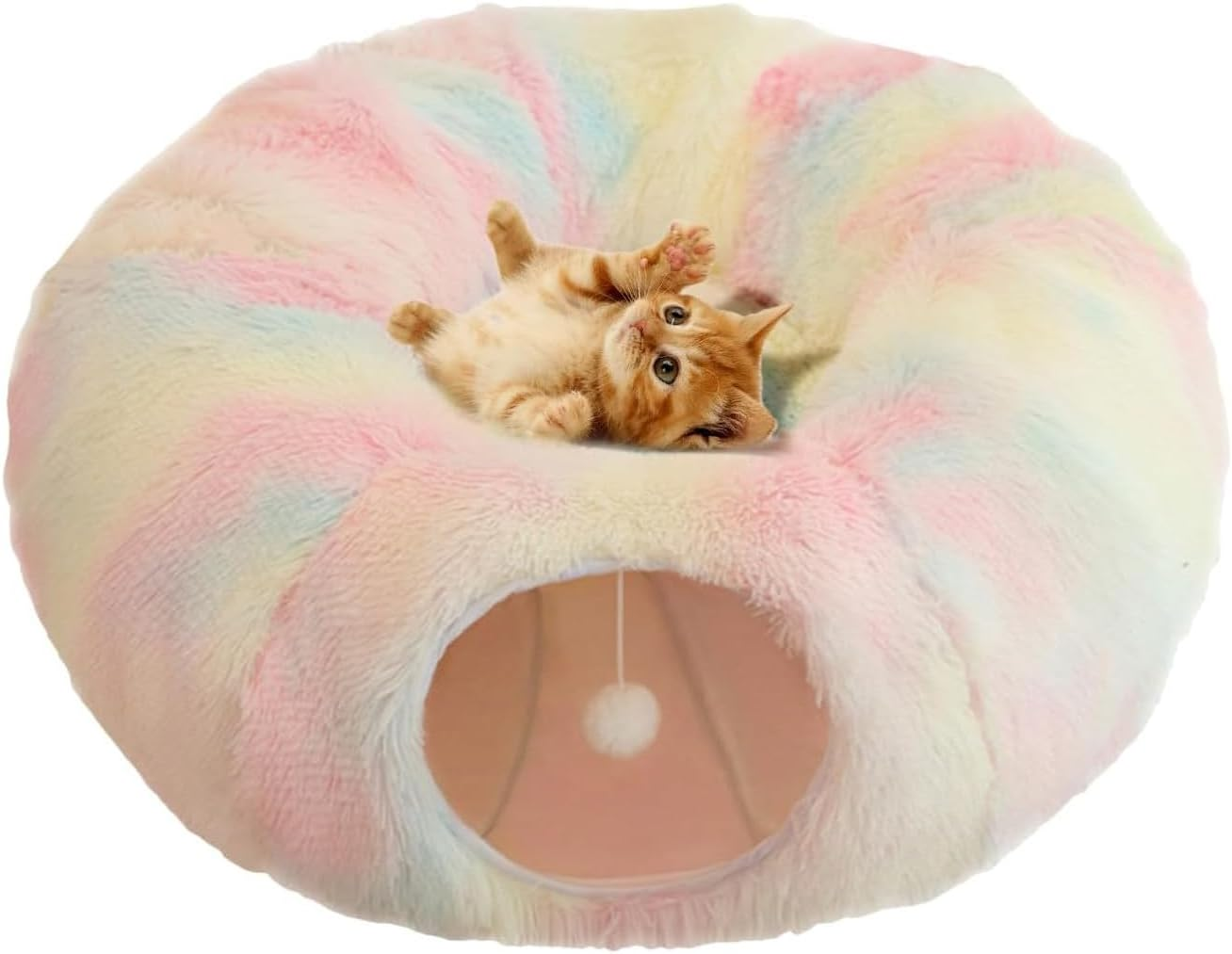 Tunnel Bed for Cats, Easy to Foldable and Portable, Large Cat Donut Bed Tunnel Tub, Washable Cat Beds Equipped with Plush Toy for Cats, Ferrets, Puppies, and Rabbits image number 2