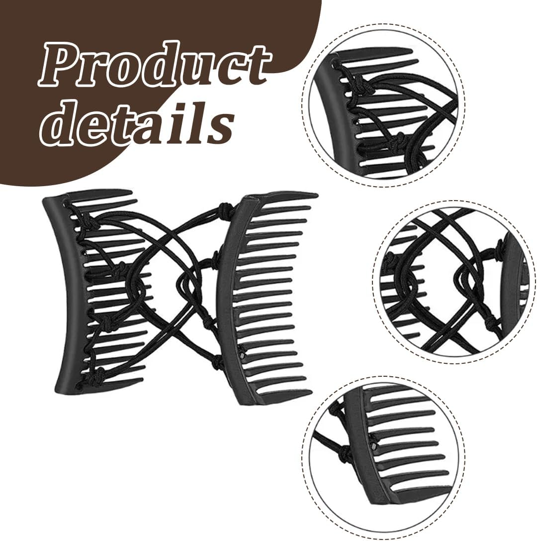 4Pcs Elastic Hair Clips Double Comb Elastic Hair Combs for Thick Hair Adjustable image number 3