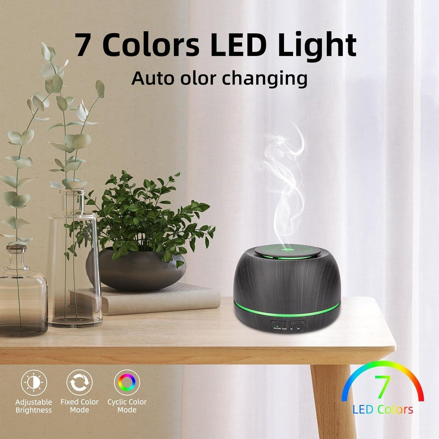 300Ml Aroma Essential Oil Diffuser,8 Hours Wood Grain Cool Mist Aromatherapy Diffuser,Usb-C Power Cable,Timer, 7 Color Light Changing Air Humidifier for Home,Office