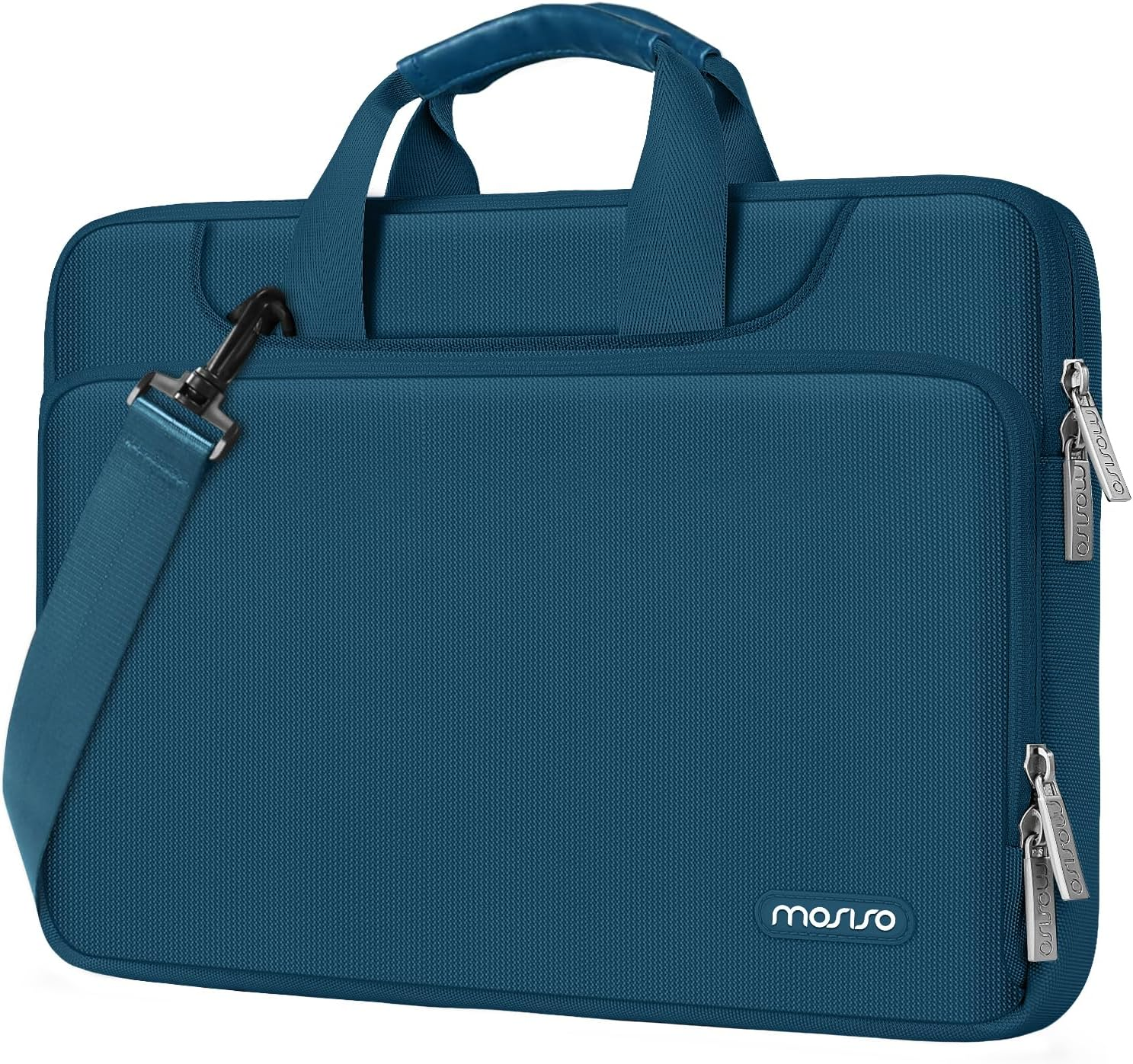 MOSISO 360 Protective Laptop Shoulder Bag Compatible with Macbook Air 13 M2 A2681 M1 A2337 A2179 A1932/Pro M2 M1 A2338 A2251 A2289 A2159 A1989 A1706 A1708, Matching Color Sleeve with Belt, Teal Green image number 2