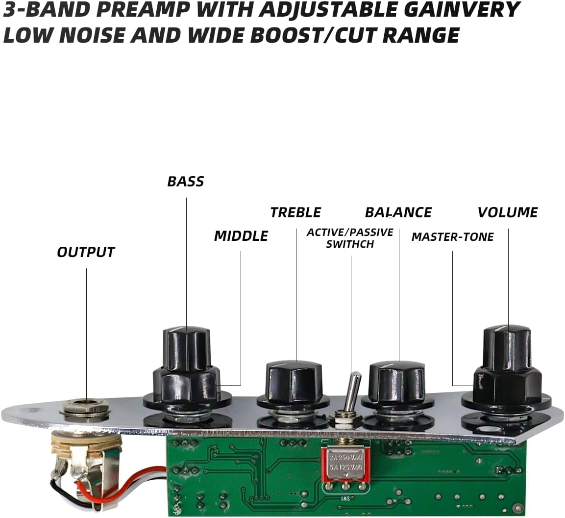 Prewired Control Plate Loaded Control Board with Wiring Harness Active/Passive Switchable for Jazz Bass Guitar Replacement Parts image number 6
