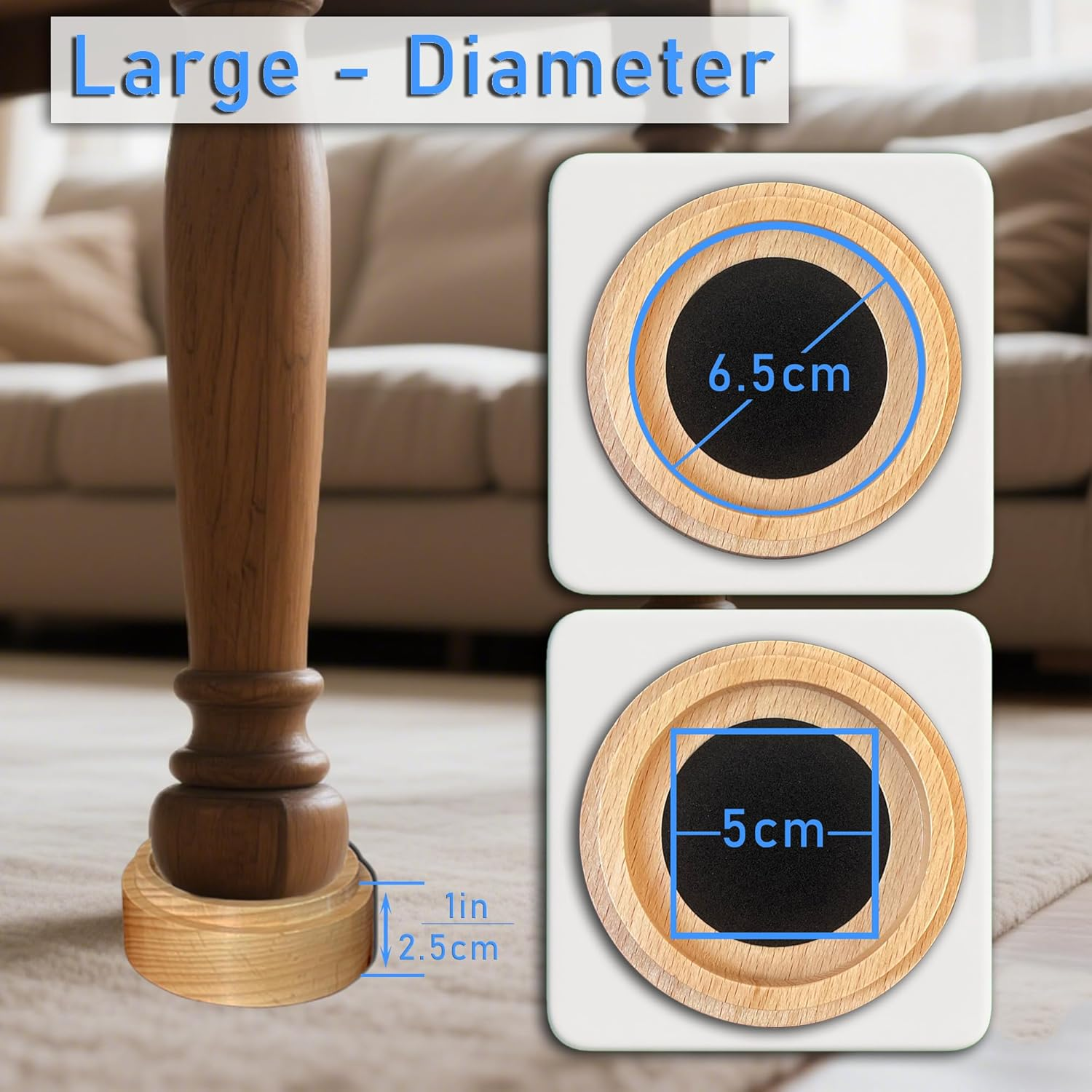 1" Heavy Duty Bed Risers, Bed Lifts, Furniture Risers, Great for under Bed Storage, Bed, Table, and Chair Lifts, Adds 1" Height to Heavy Furniture or Beds of 4Pcs