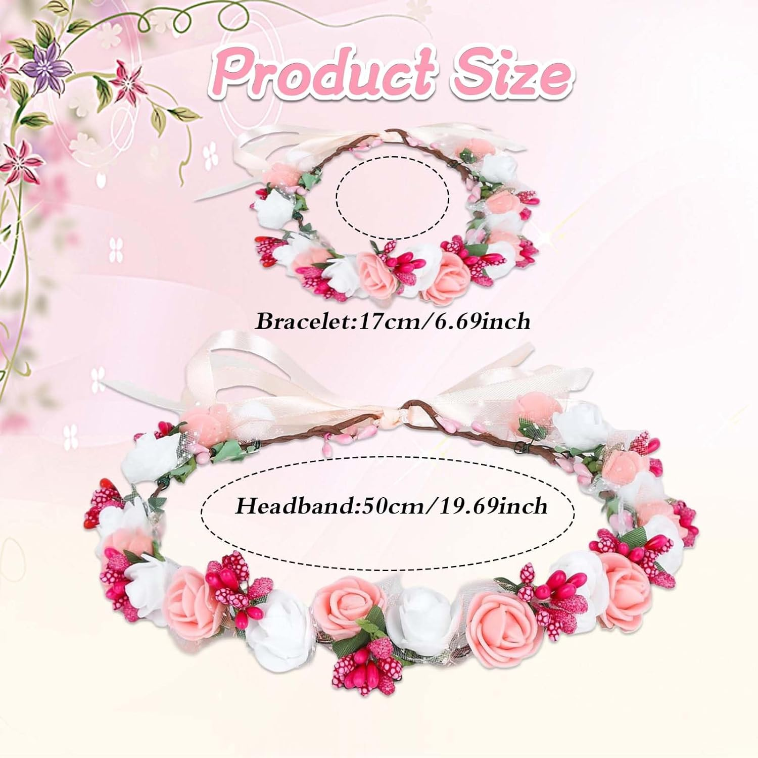 Beautiful Headband with Dried Flowers - Optimal Hair Wreath for Communion Young Women - Flower Wreath Headpiece - Oktoberfest Hair Accessories image number 2