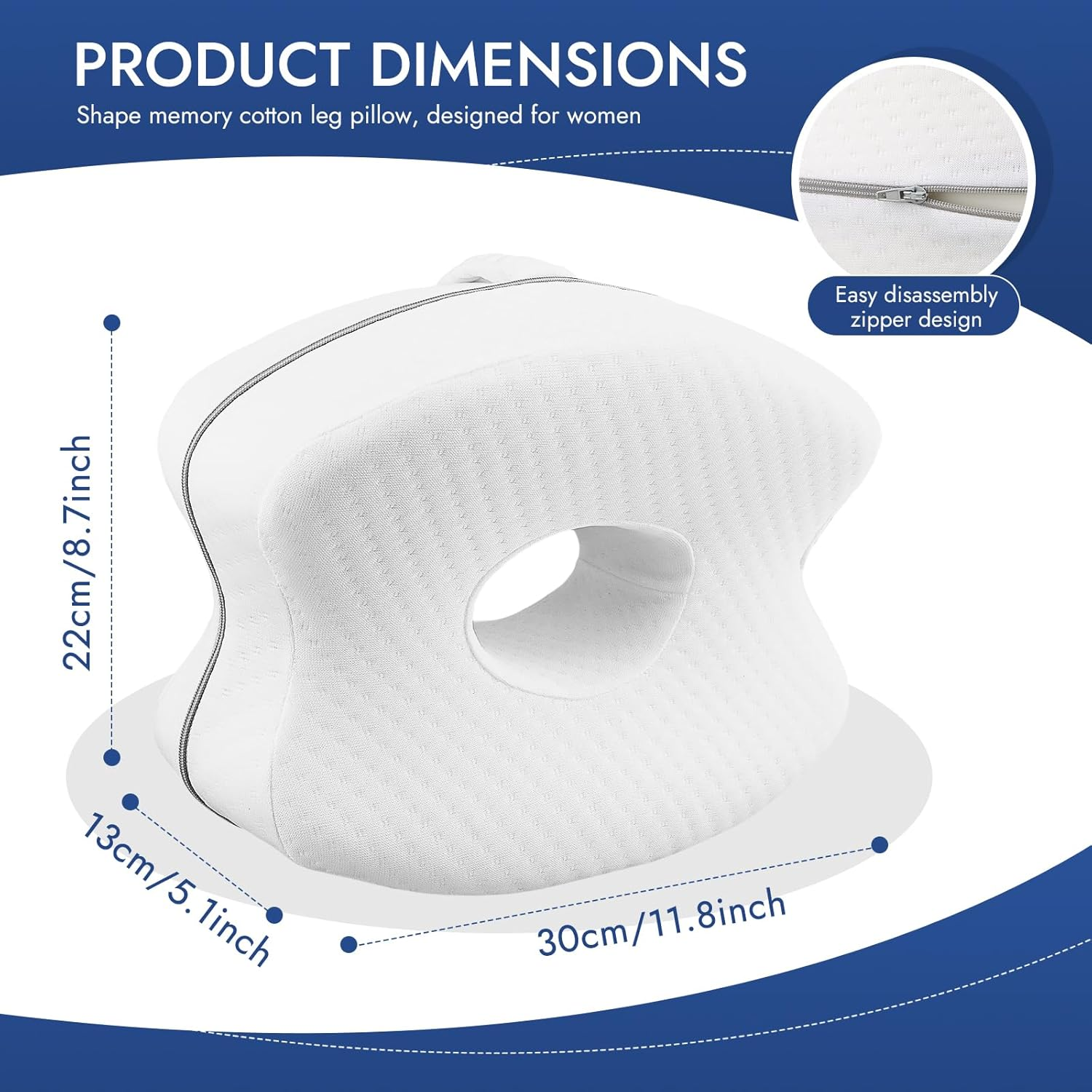 Knee Pillow, Ergonomic Side Sleeper Pillow Memory Foam Knee Pillow Orthopaedic for Leg, Knees, Hip Back and Pregnancy Support, Removable and Washable image number 3