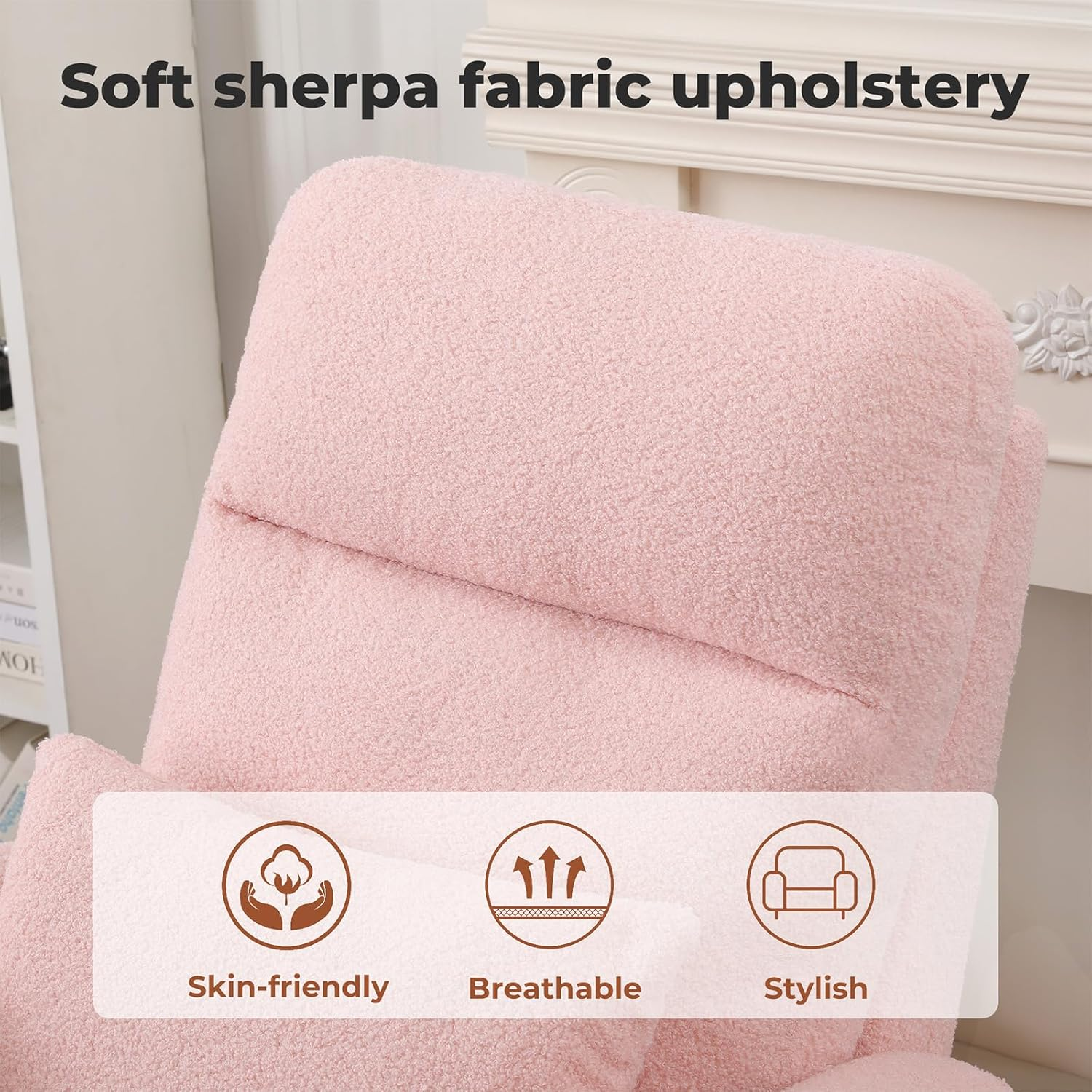 Levede Rocking Chair Nursery with Ottoman, Nursing Armchair Recliner with Footrest, Boucle Sherpa Fleece Rocker Occasional Reading Chairs for Living Room,Bedroom, Side Pocket High Backrest Footstool image number 3