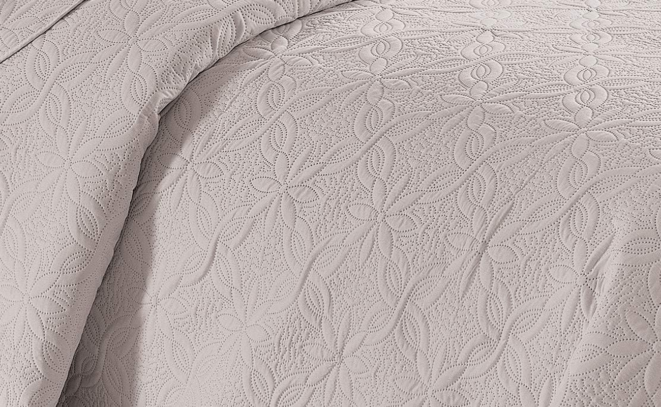 Fancy Linen 3Pc Embossed Coverlet Bedspread Set Oversized Bed Cover Solid Floral Daisy Pattern New # Allis (King/California King, Beige) image number 5