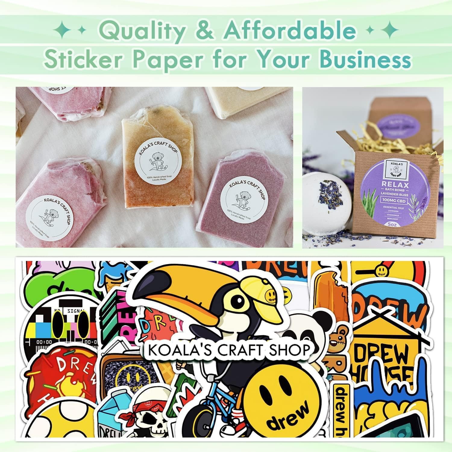 Koala Printable Vinyl Sticker Paper for Inkjet Printer - Matte White, 20 Sheets Waterproof Sticker Paper A4 Size, Tear Resistant, Work with Cutting Machine image number 2