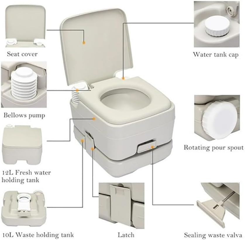 Leona Co 10L Portable Camping Toilet with 12L Flush Tank &ndash; Outdoor Travel Loo for Caravan, RV, Boat & Emergency Use | Lightweight Leak-Proof Porta Potty with Press Pump Flush