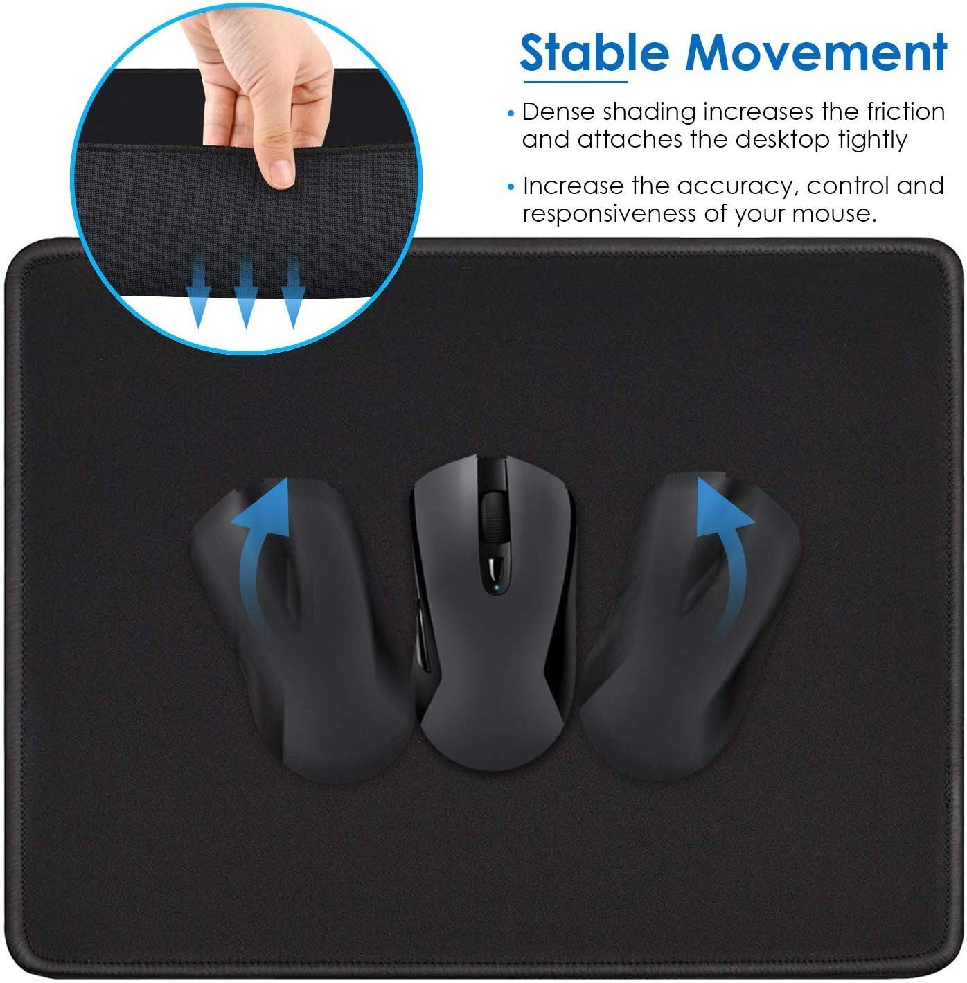 Mouse Pad, Amazer-T Gaming Mouse Mat Medium-Size (300 by 250Mm) with Smooth Surface, Non-Slip Rubber Base, and Anti-Fraying Stitched Edges, Black image number 4