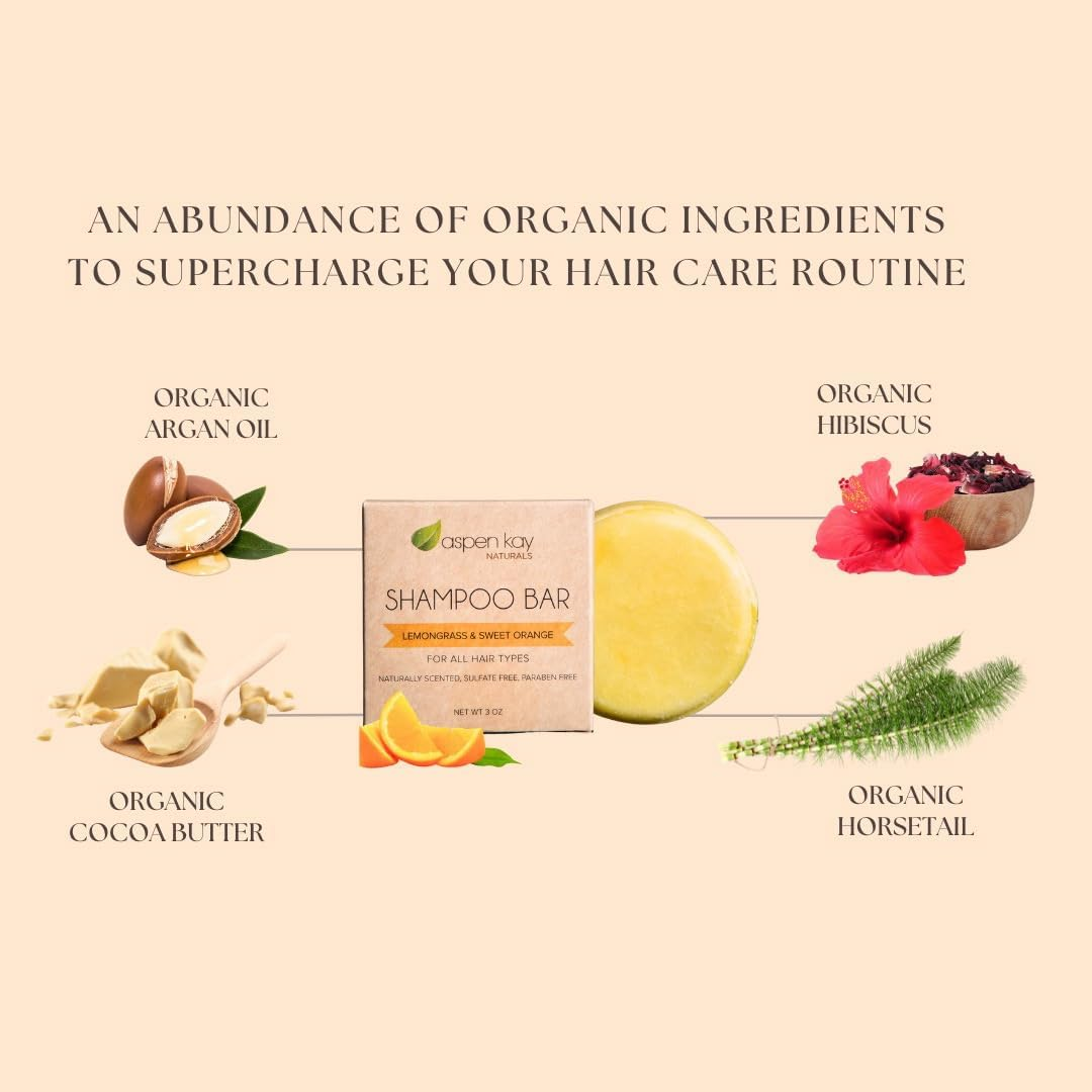 Aspen Kay Naturals Moroccan Argan Oil Shampoo Bar, Organic, Vegan, Volumizing Shampoo for Curly or Straight Hair. Citrus Scent, Paraben & Sulfate Free, Made in USA - 3 Oz. image number 5