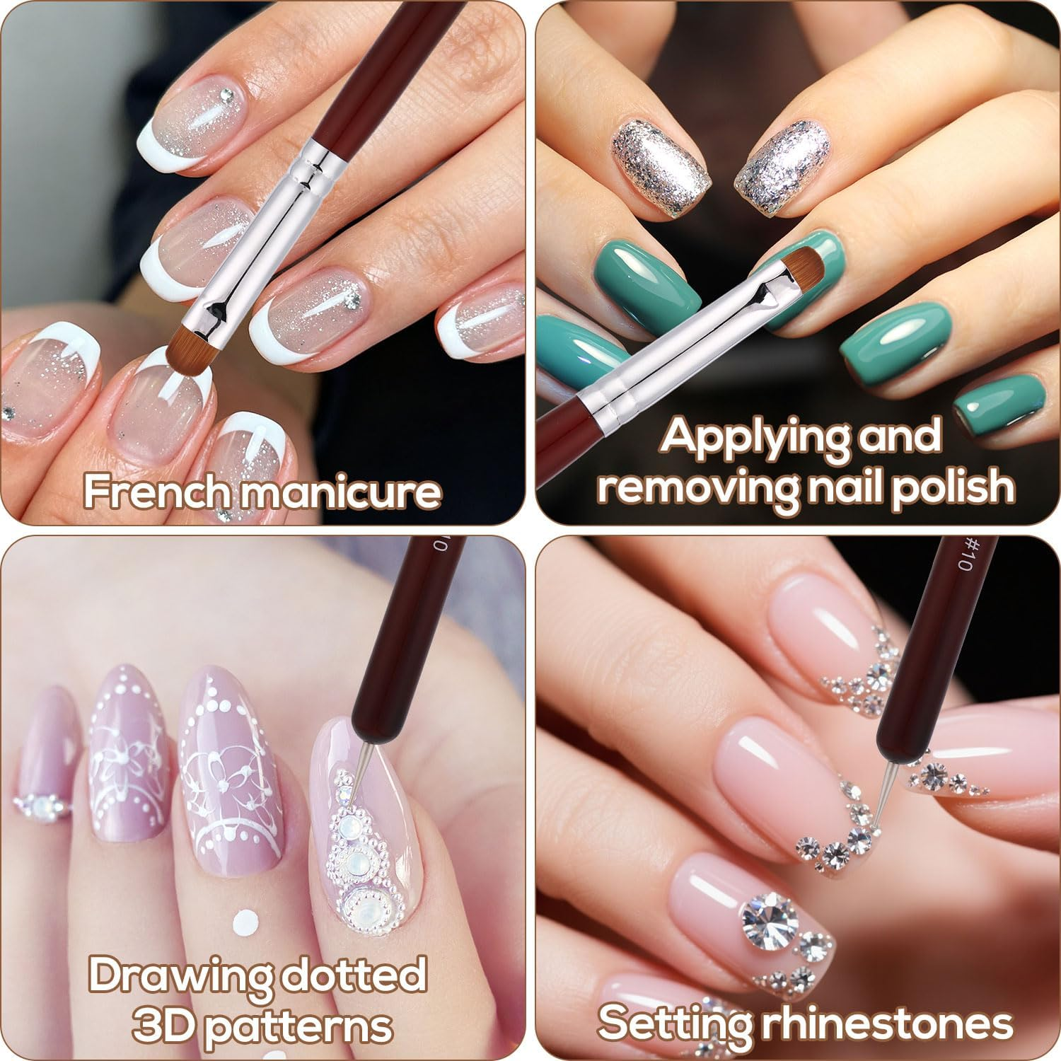 4Pcs French Nail Brush Set, Double-Headed French Tip Brush with Dotting Tool Size 10# 12# 14# 16# Wooden Handle Nail Art Design Pen for Professional Manicure Clean up Detailing Liner image number 1