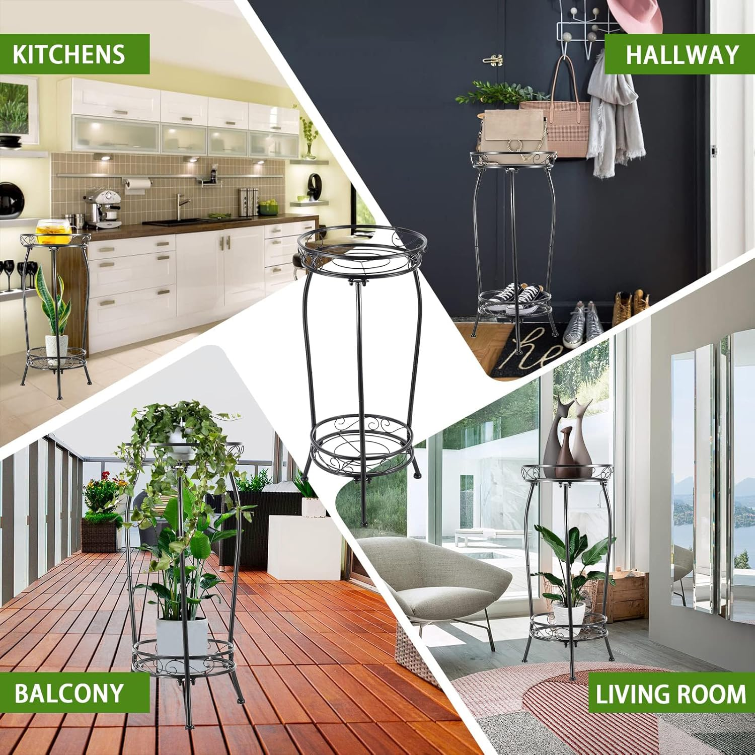 2-Tier Plant Stand, Tall Black Metal Plant Rack for Indoor & Outdoor, Rustproof and Stable Flower Pot Holder, Heavy Duty 69Cm Shelf for Multiple Plants image number 1