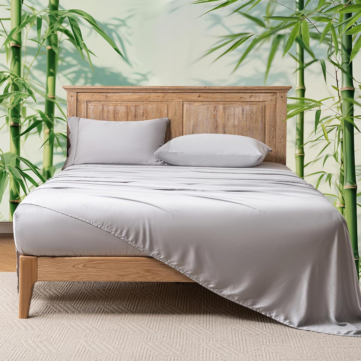 Lakora Bamboo Sheet Set Queen Size - 1000TC Set with Fitted Sheet, Flat Sheet - Cooling Bedding with Deep Pocket- Breathable, Soft, Hypoallergenic for Hot Sleepers (Champagne,Queen)