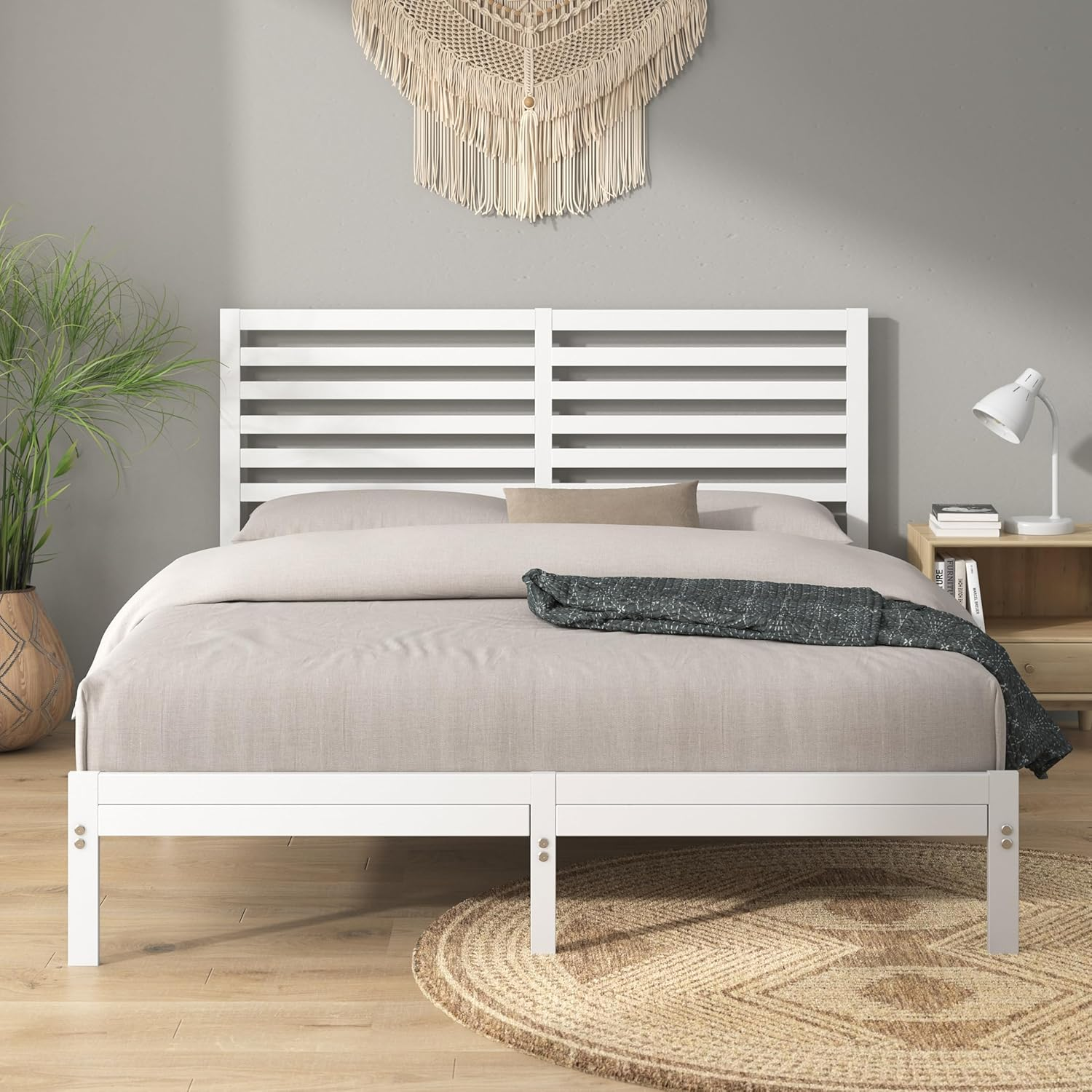 Zinus Kai White King Single Bed Frame Bamboo Wood and Metal Base image number 5