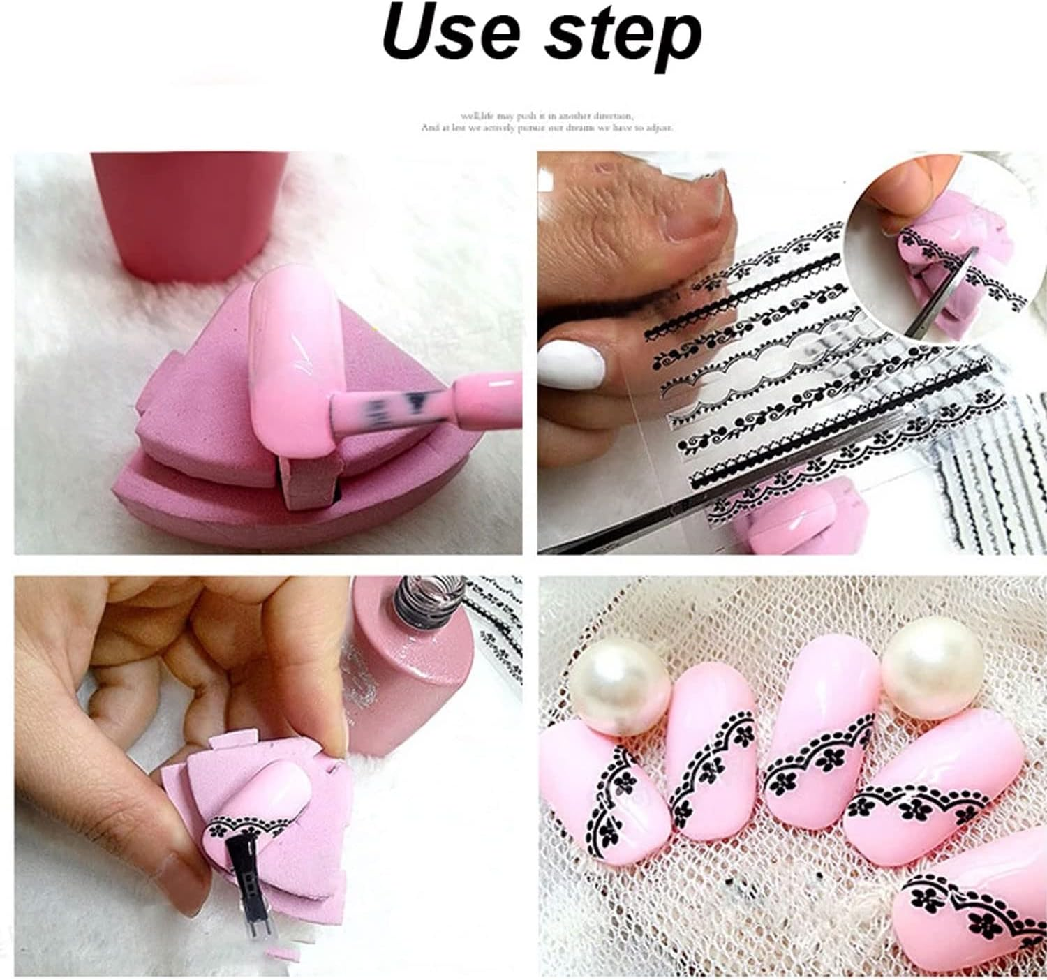 Black Lace 3D Nail Art Sticker Decal - Dots Flower Self-Adhesive Design for Acrylic Decoration - Women'S Manicure Decor - 6 Sheets - Black image number 2