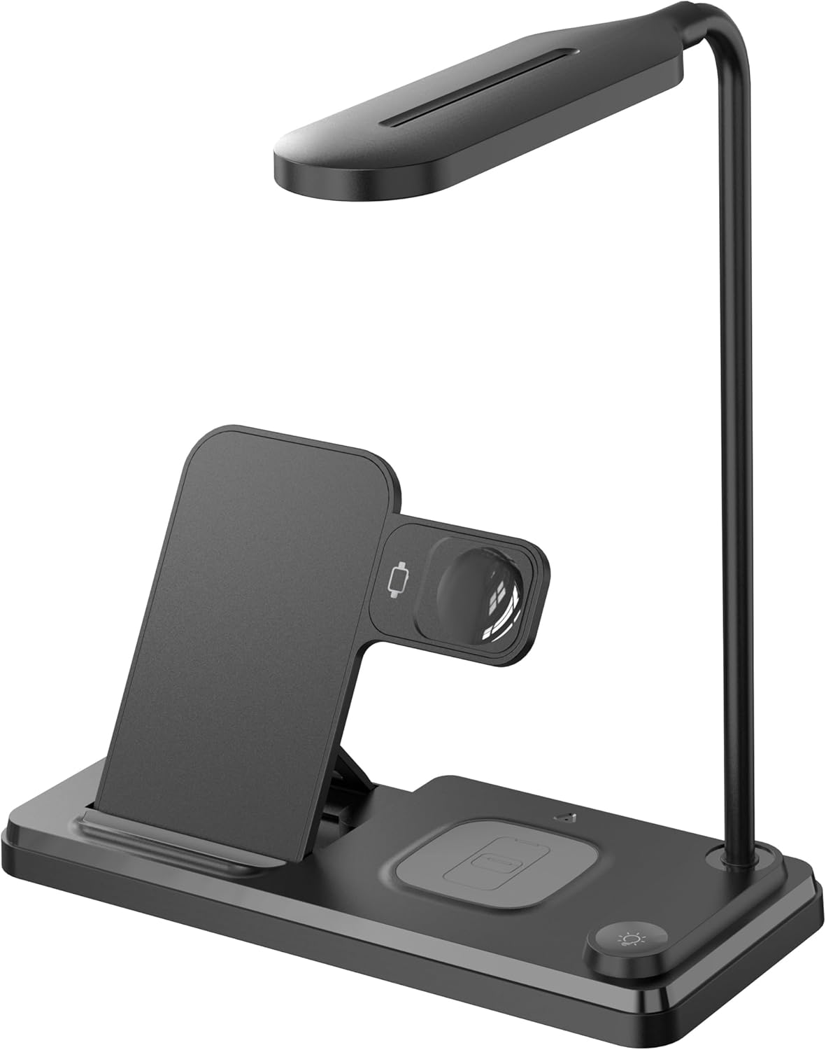 4-In-1 Wireless Charging Station & LED Desk Lamp, 10 W Fast Qi Charger Stand for Iphone 15/14/13/12 Series, Samsung Galaxy, Airpods, Apple Watch, Foldable Dimmable 3-Color Light (Black)