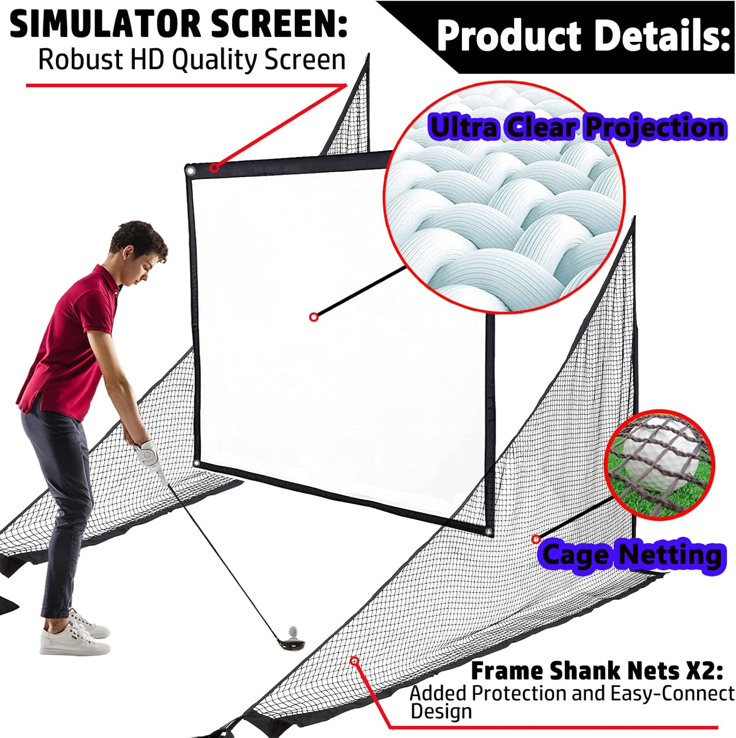 Obokidlyamor Golf Simulator Impact Screens Installed on Golf Hitting Net Frame- Sim Ball Simulator Impact Display Projection Screen with 10Pcs Grommet Ropes for Outdoor/Indoor/Home image number 6