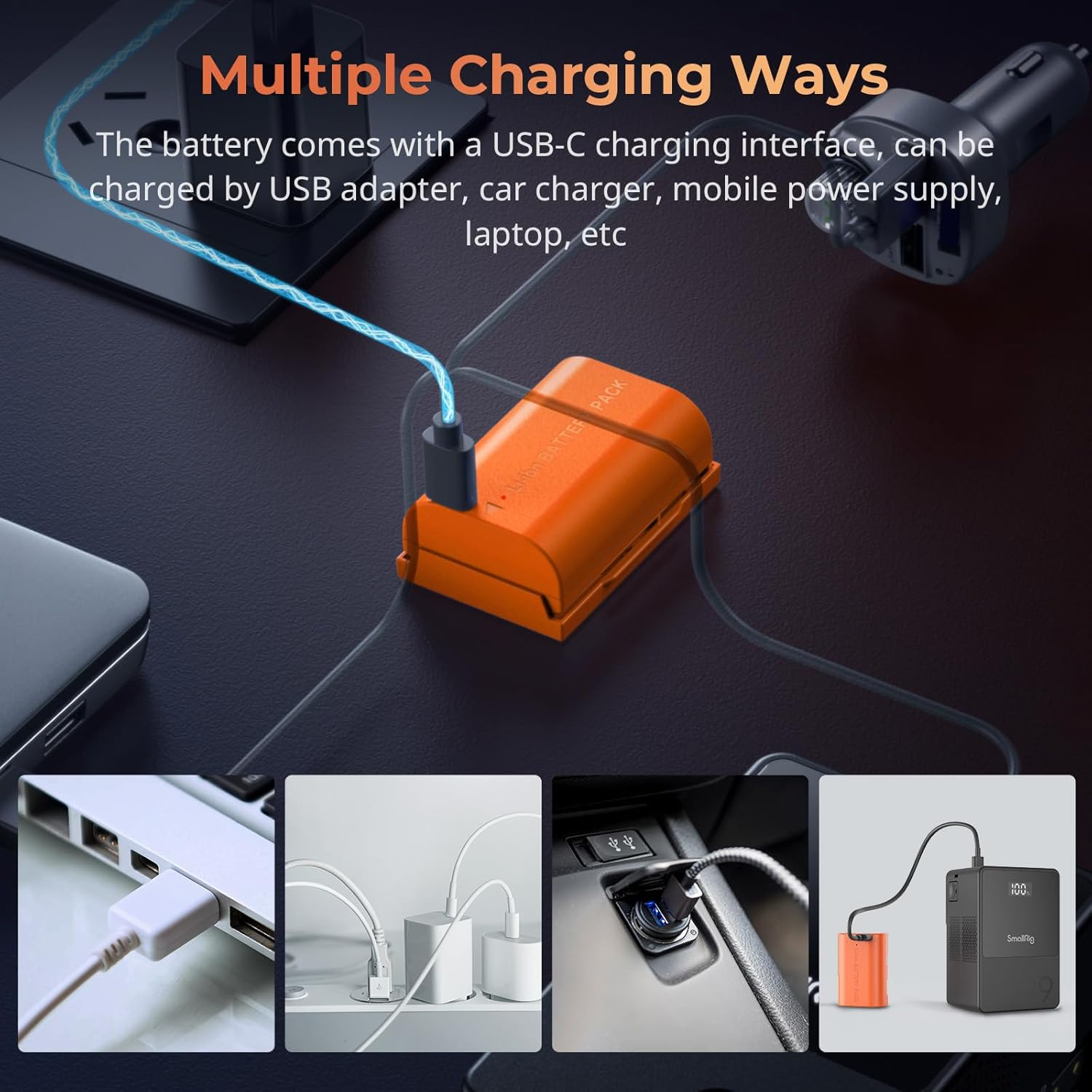 SMALLRIG LP-E6NH 2400Mah USB-C Battery for Canon R5, R6, R7, 2.5H Full Charged Battery for Canon R6 Mark II, R, R5 C, 5D II/III/IV, 6D, 6D II, 7D, 7D II, 60Da, 70D, 80D, 90D, Orange - 4968