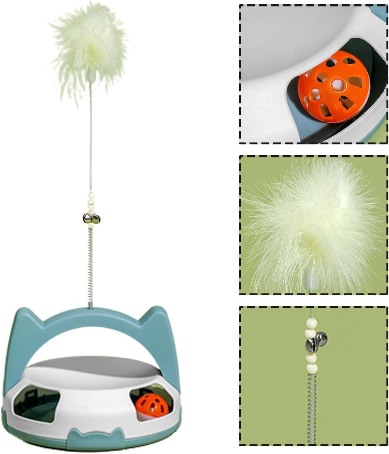 Interactive Cat Toys,Funny Turntable Ball Cat Toys - Interactive Cat Toys with Feathers and Bells for Indoor Cats to Chase Exercise image number 6