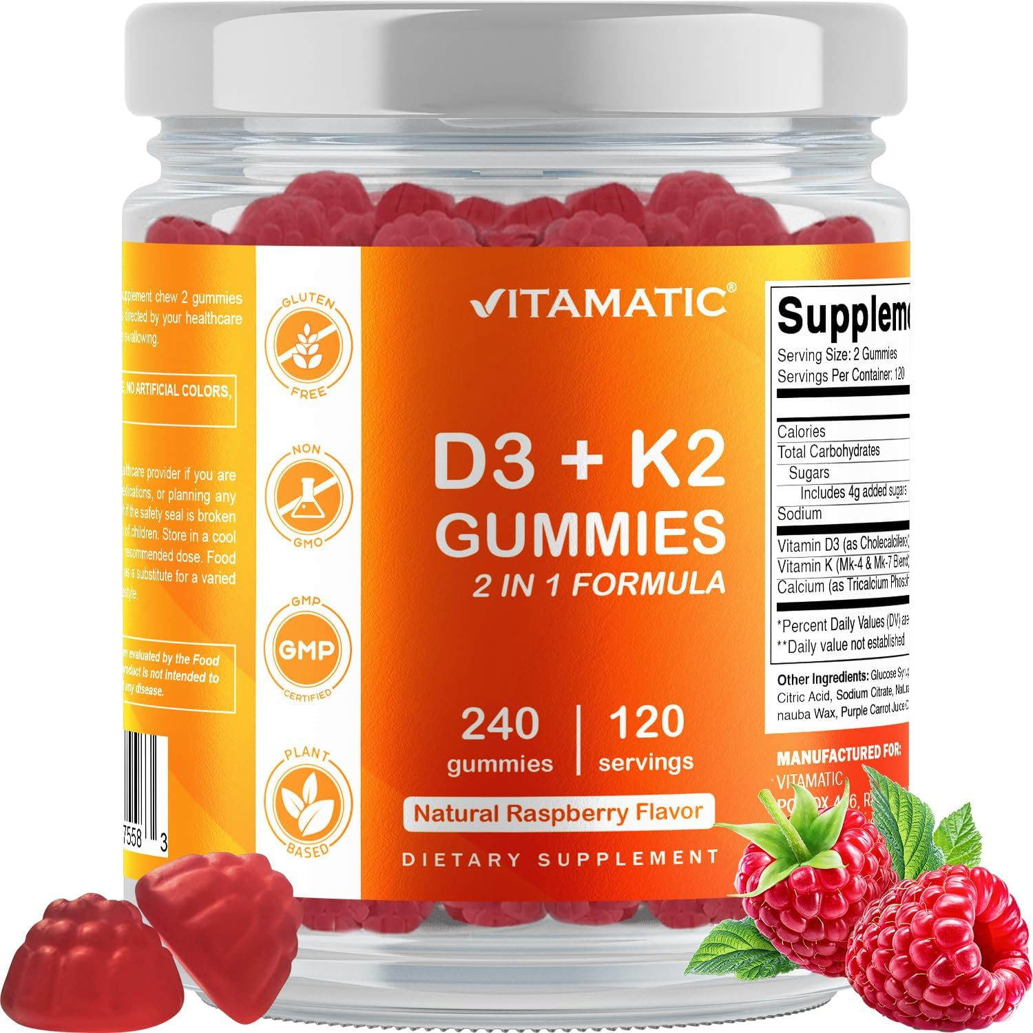Vitamatic Vitamin D3 K2 with Calcium Gummies - 240 Count - Non-Gmo, Gluten Free image number 5