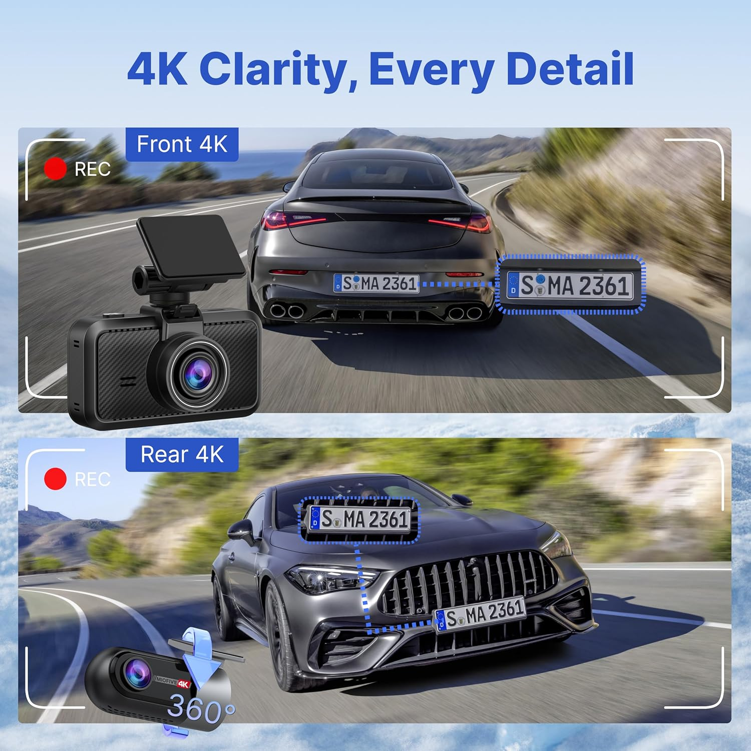 Miofive Dash Cam Front and Rear, Dual Car Dash Cam with 64G Card, Built-In 5G Wifi GPS with Smart APP Control, 24H Parking Monitor, AI Function, Loop Recording, Motion Detection Car Camera image number 1