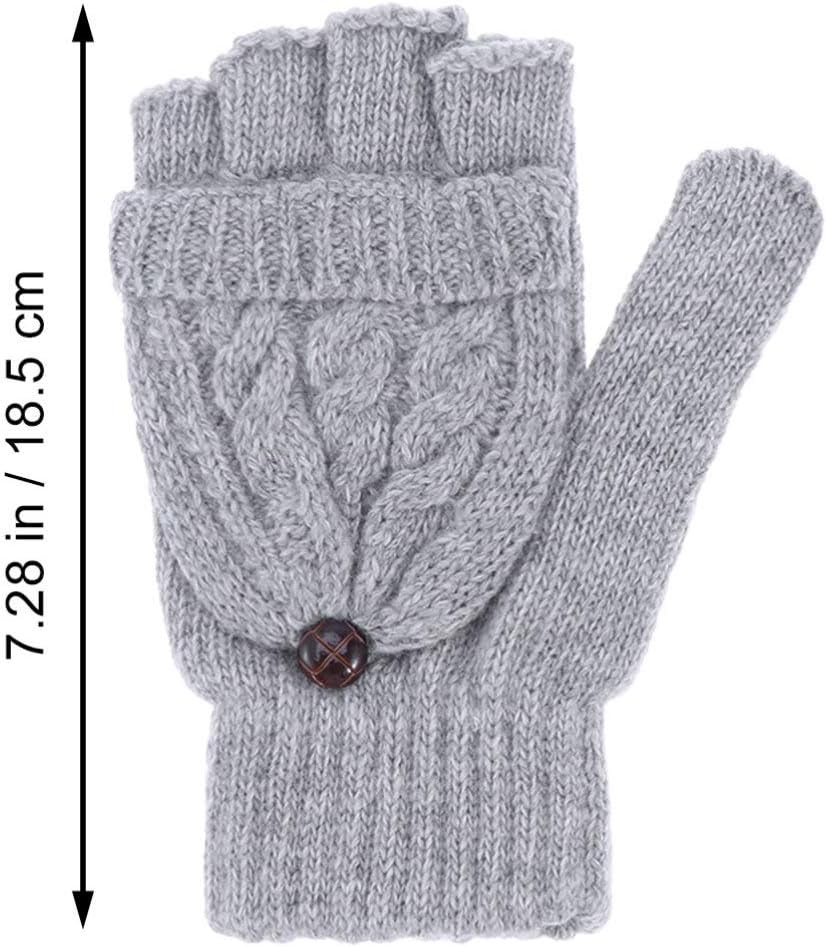 SOLUSTRE Women'S Mittens Winter Mittens Warm Half Finger Gloves for Women, Flip Knitted Mittens Convertible Fingerless Gloves (Grey) White Mittens Ladies Mittens image number 6