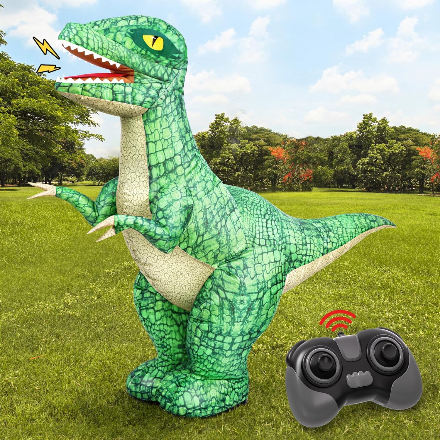 2.4GHZ Remote Control Inflatable Dinosaur Toy for Kids,Realistic Electric Toy Dinosaur with 360&deg;Rotation,Forward & Backward,Rechargeable Walking Dinosaur Toy for Boys Kids Age 6-8 8-12 Birthday Gifts image number 1